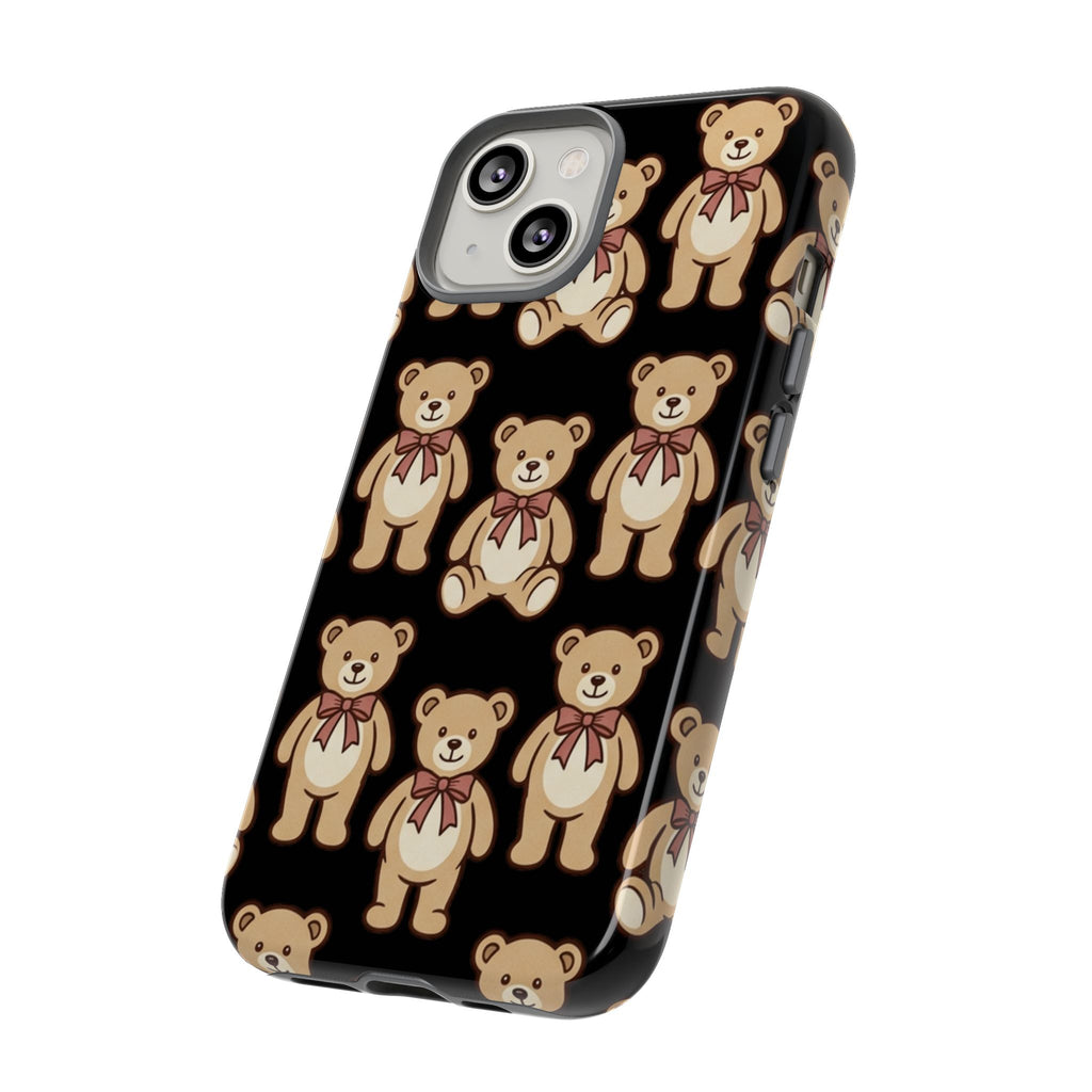 Teddy Bear Pattern Phone Case — Cute Vintage Ribbon Bears on Black