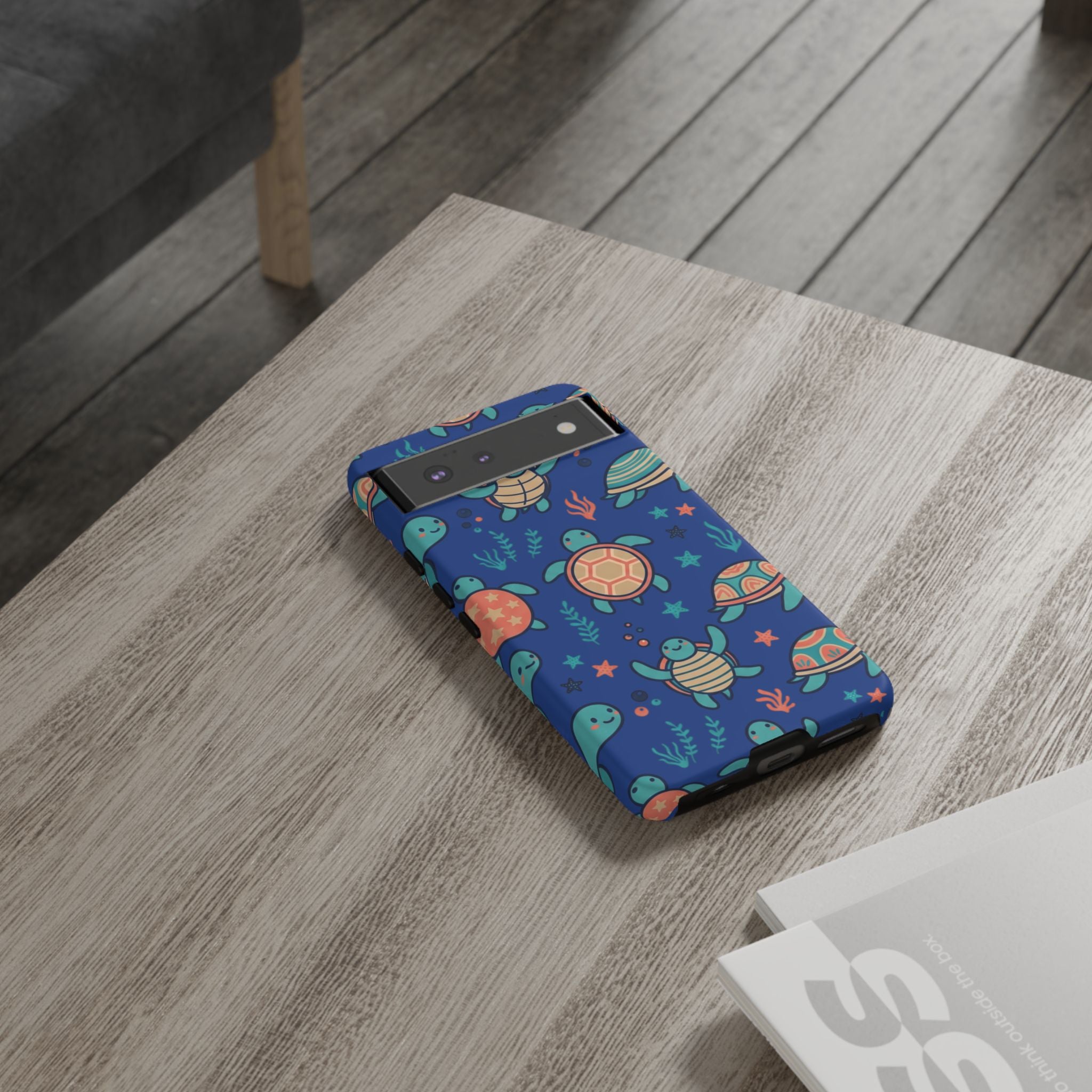 Cute Sea Turtle Phone Case — Protective Tough Case with Blue Ocean Pattern