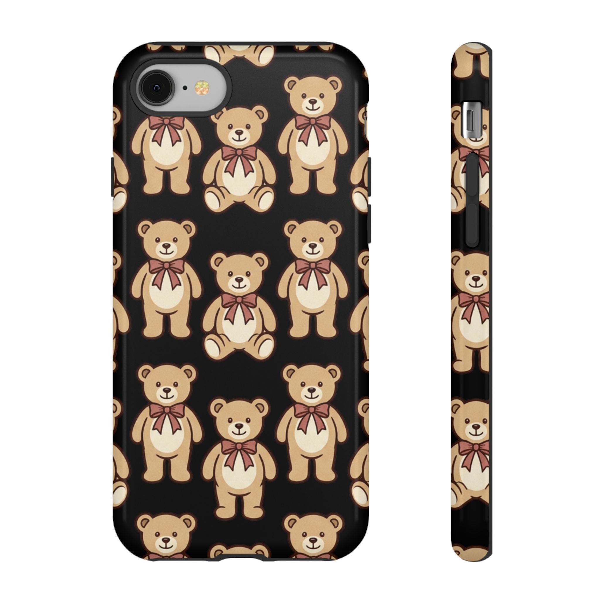 Teddy Bear Pattern Phone Case — Cute Vintage Ribbon Bears on Black