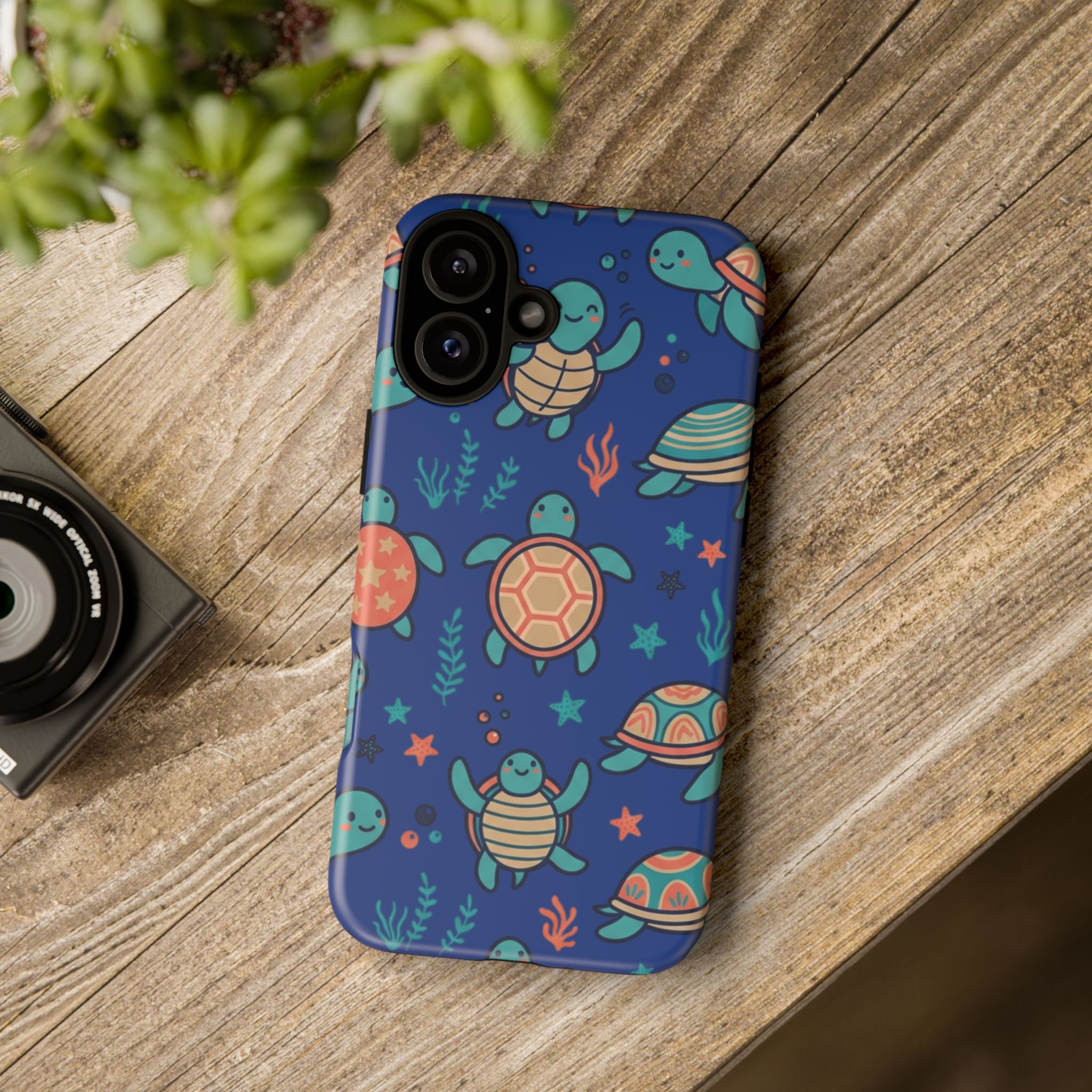Cute Sea Turtle Phone Case — Protective Tough Case with Blue Ocean Pattern