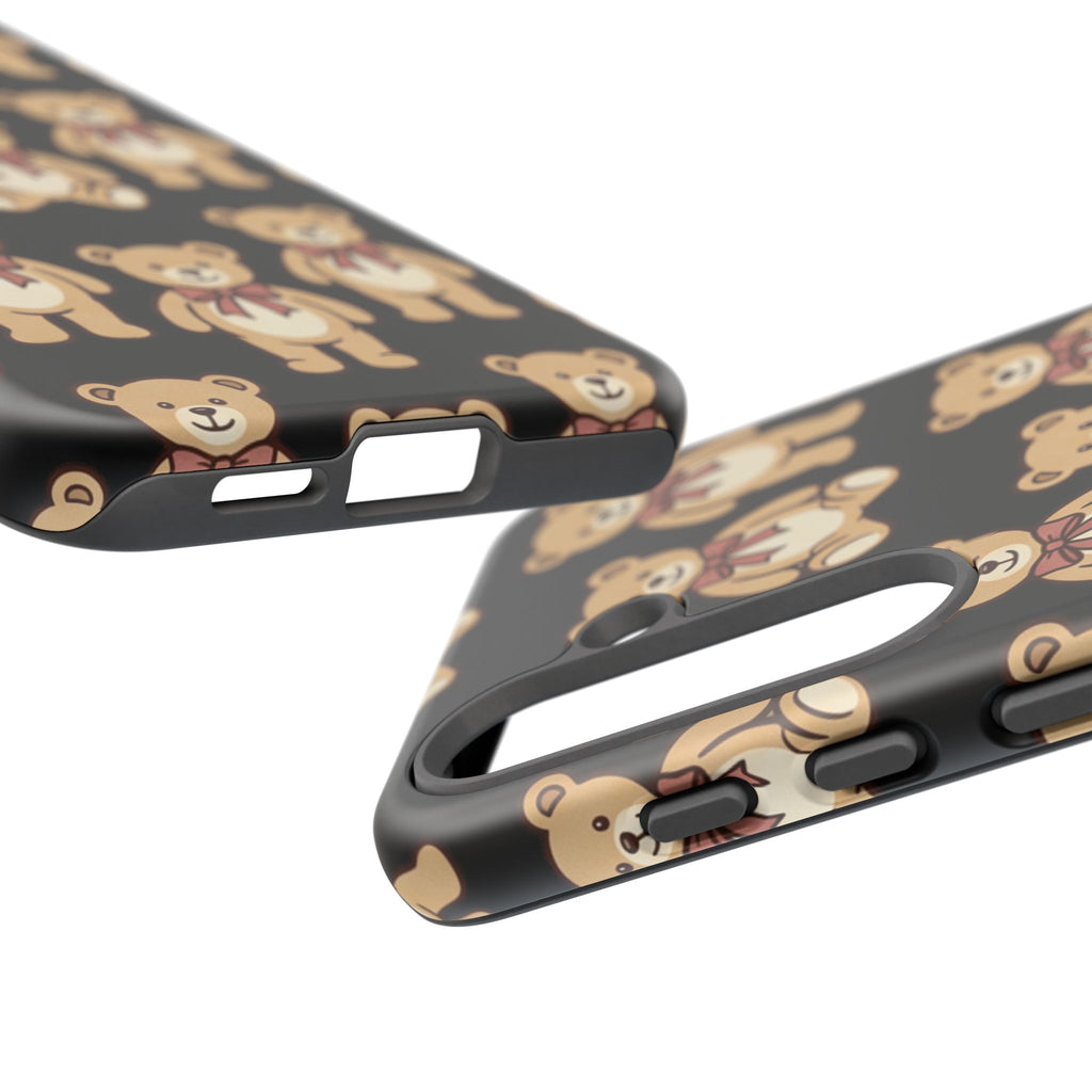 Teddy Bear Pattern Phone Case — Cute Vintage Ribbon Bears on Black