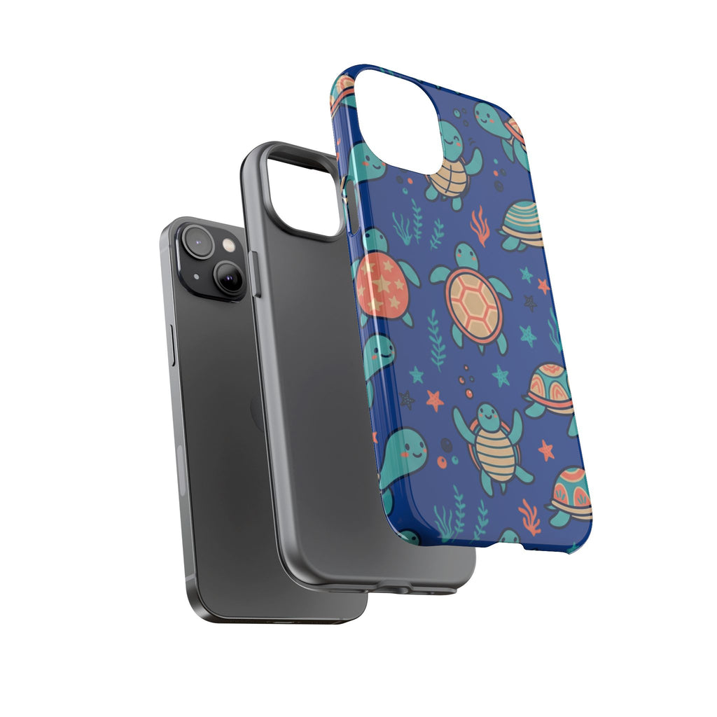 Cute Sea Turtle Phone Case — Protective Tough Case with Blue Ocean Pattern