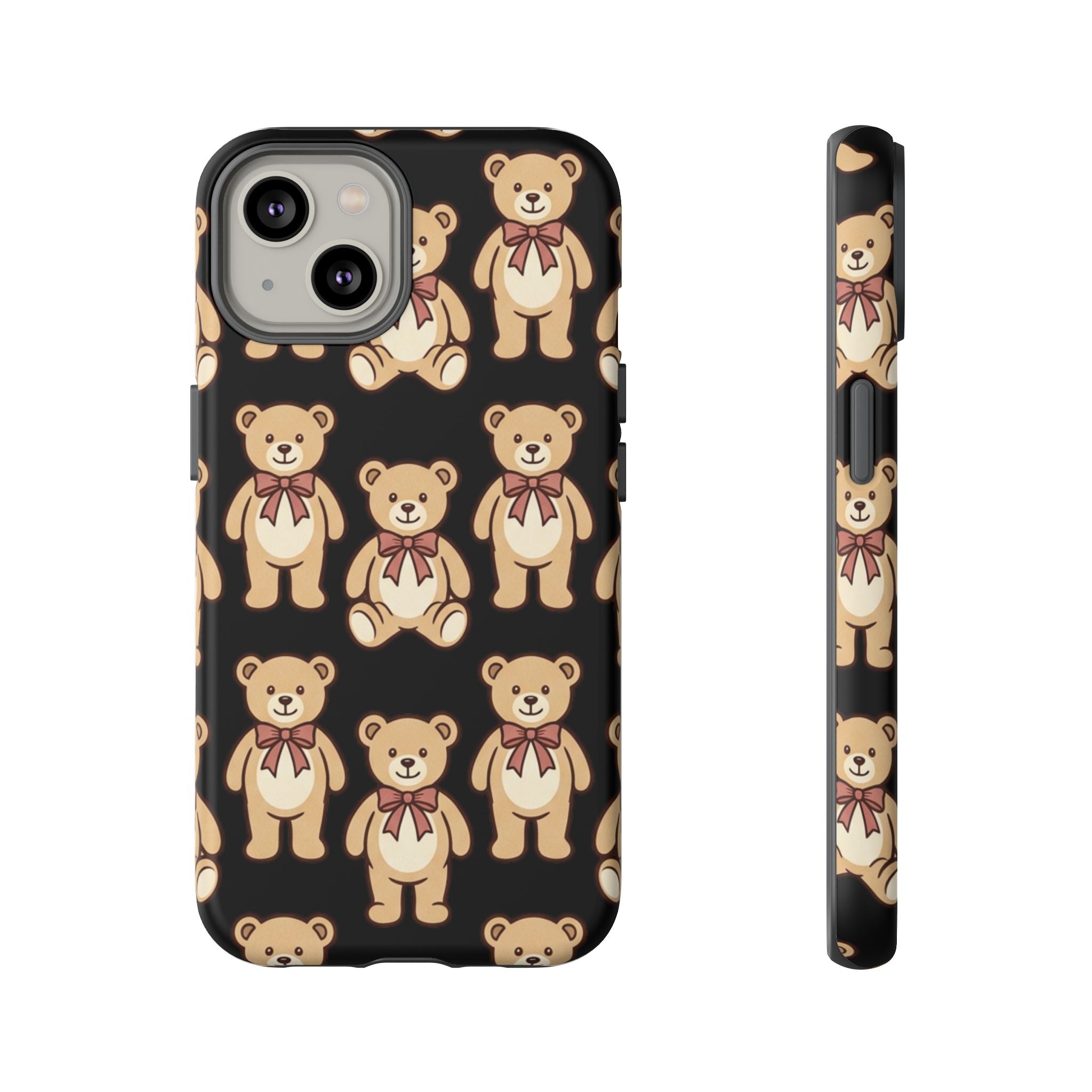 Teddy Bear Pattern Phone Case — Cute Vintage Ribbon Bears on Black