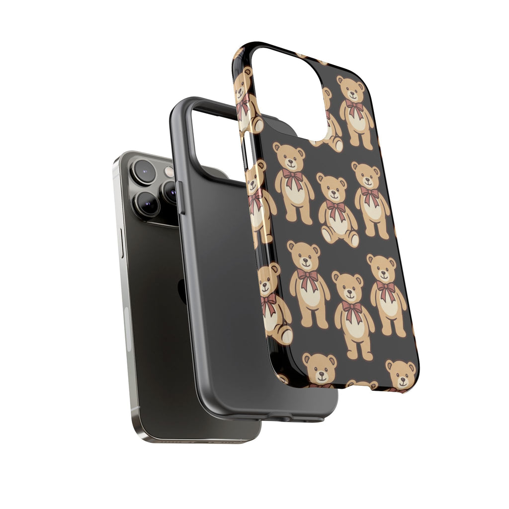 Teddy Bear Pattern Phone Case — Cute Vintage Ribbon Bears on Black