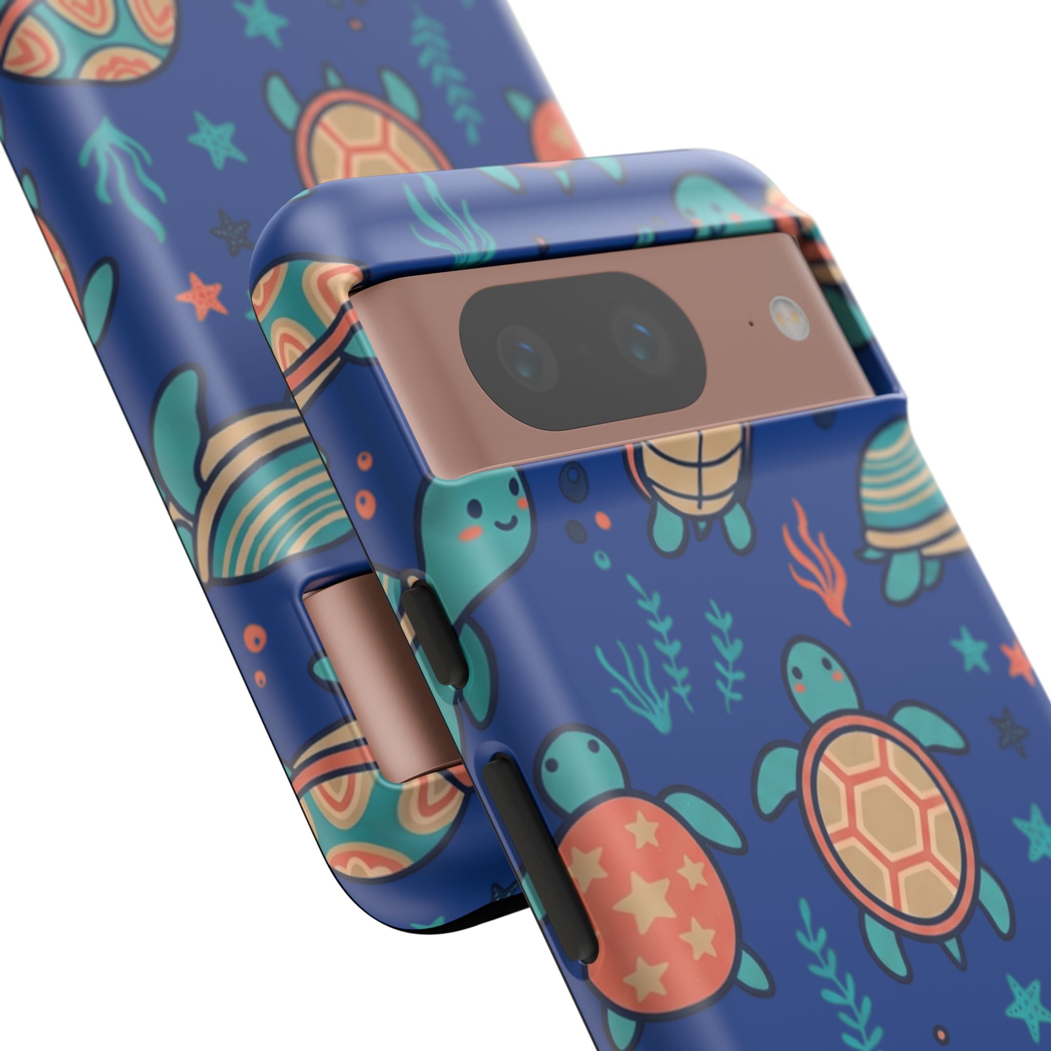 Cute Sea Turtle Phone Case — Protective Tough Case with Blue Ocean Pattern