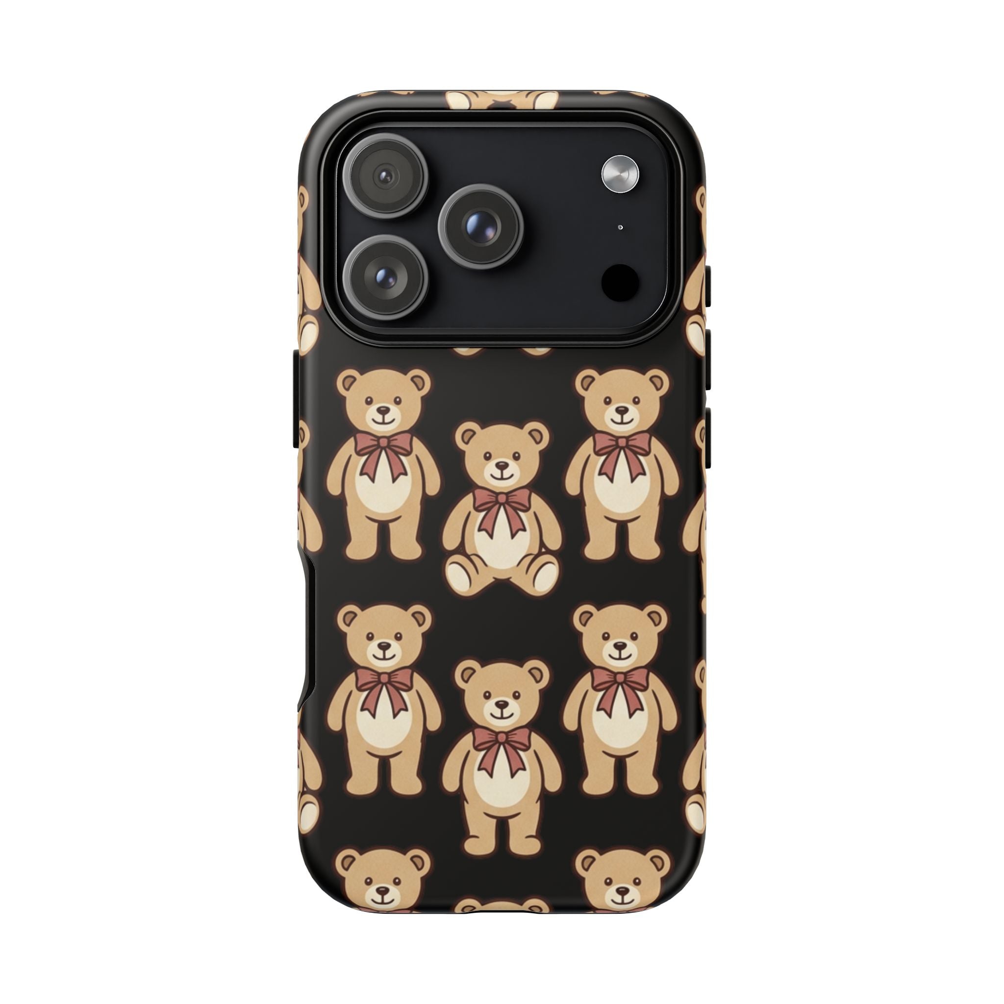 Teddy Bear Pattern Phone Case — Cute Vintage Ribbon Bears on Black