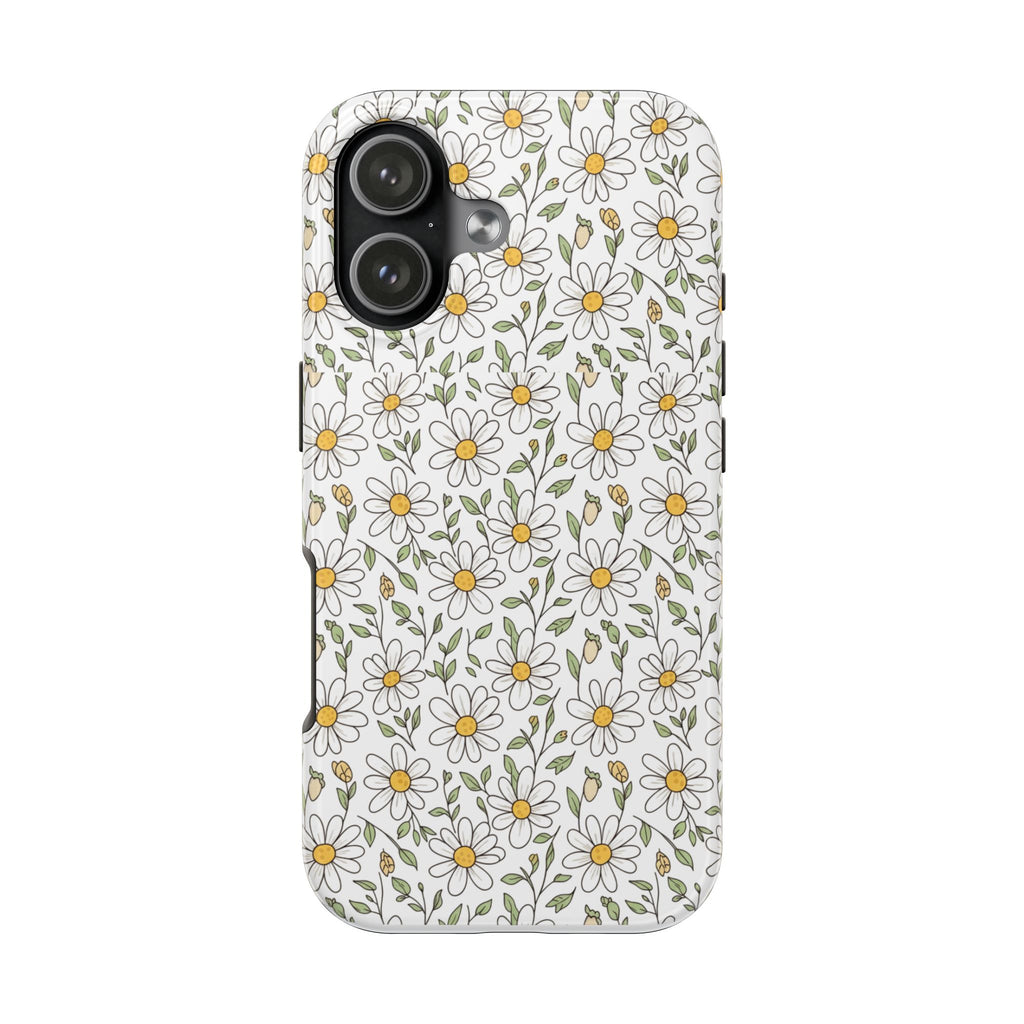 Daisy Floral Tough Phone Case — Protective White Spring Pattern