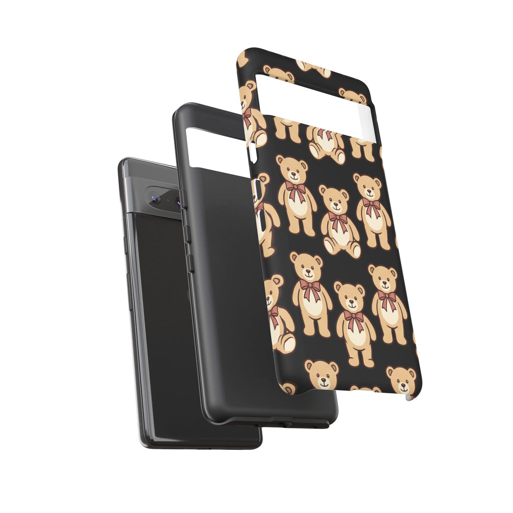 Teddy Bear Pattern Phone Case — Cute Vintage Ribbon Bears on Black