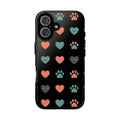 Phone Case — Cute Paw & Heart Pattern (Black Gloss)
