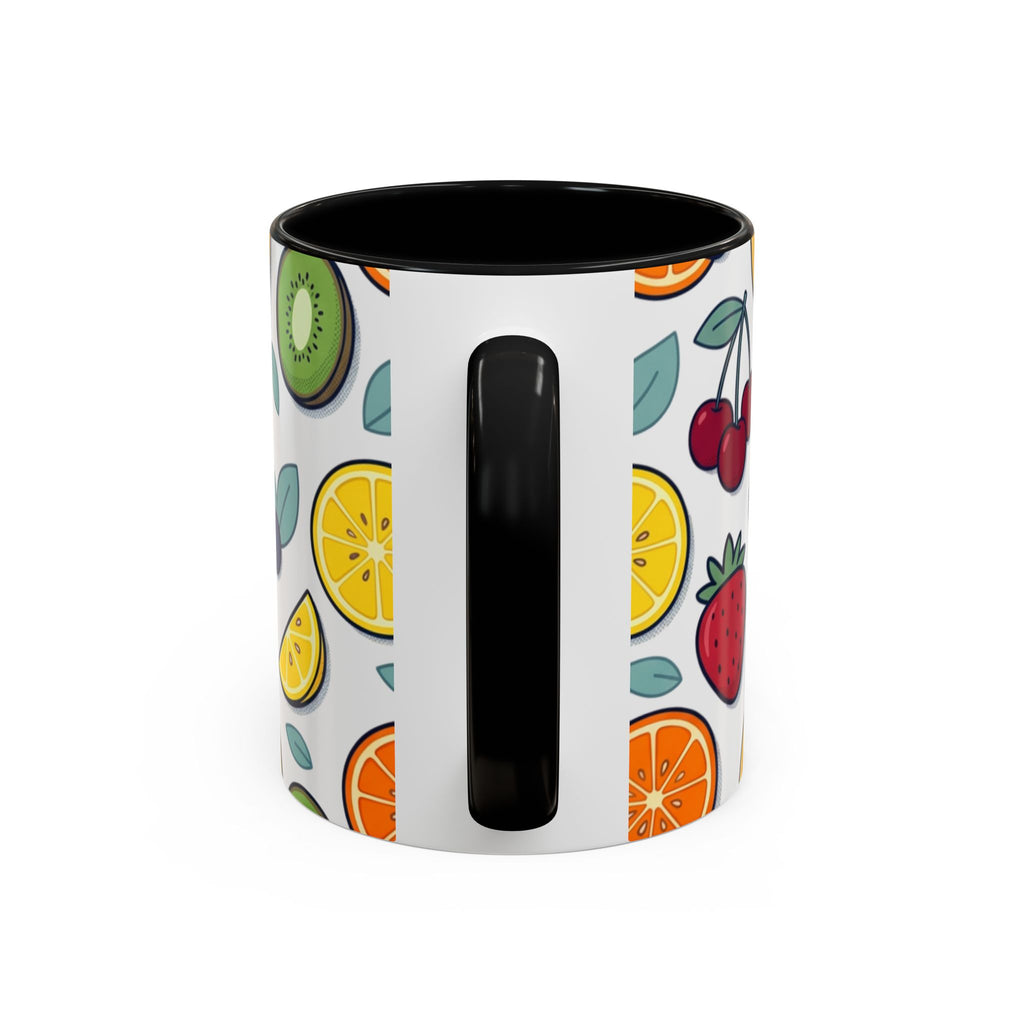 Fruit Pattern Accent Coffee Mug — Colorful Tropical Fruit Ceramic Mug (11/15oz)