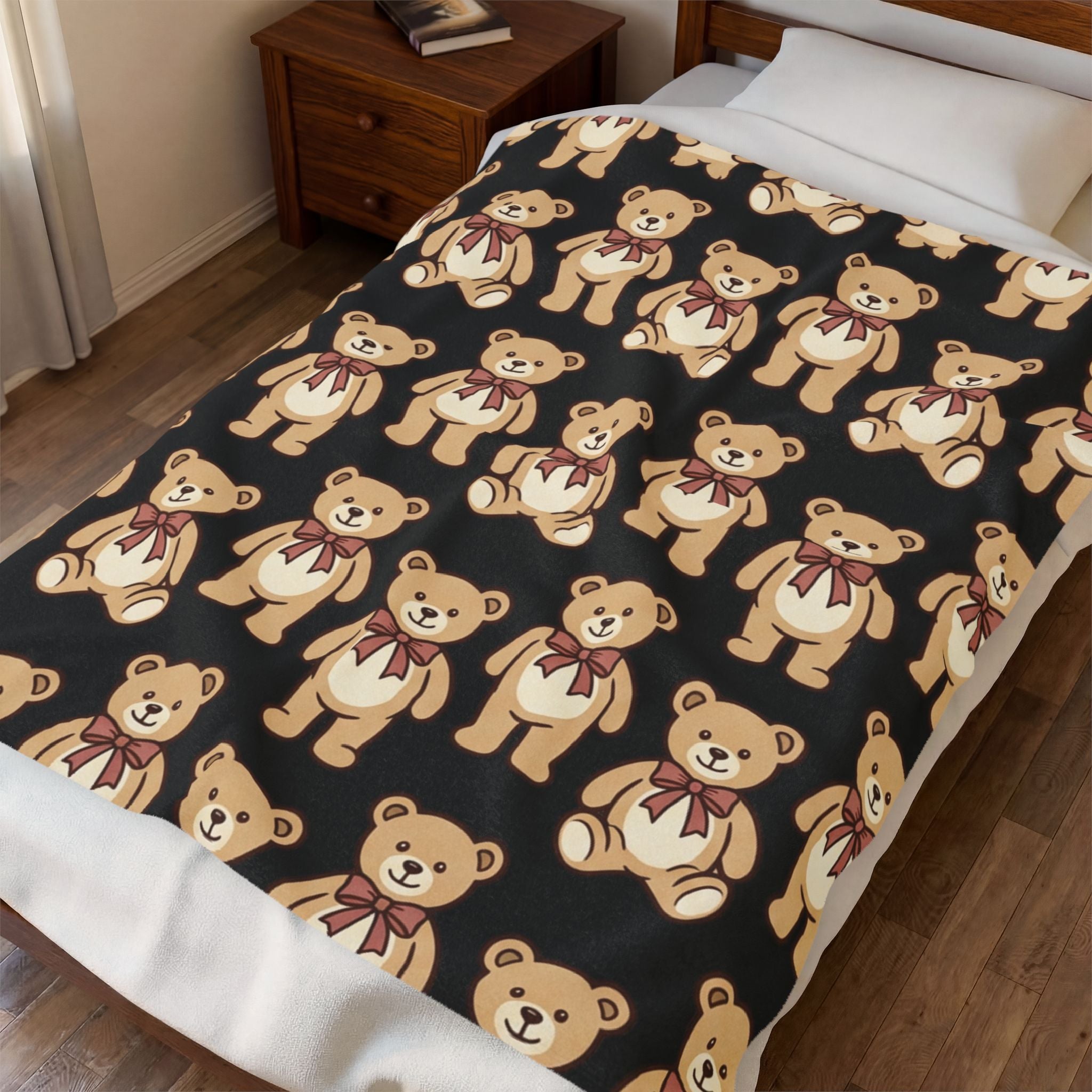 Teddy Bear Velveteen Plush Blanket – Cozy Kids Throw with Cute Bear Pattern
