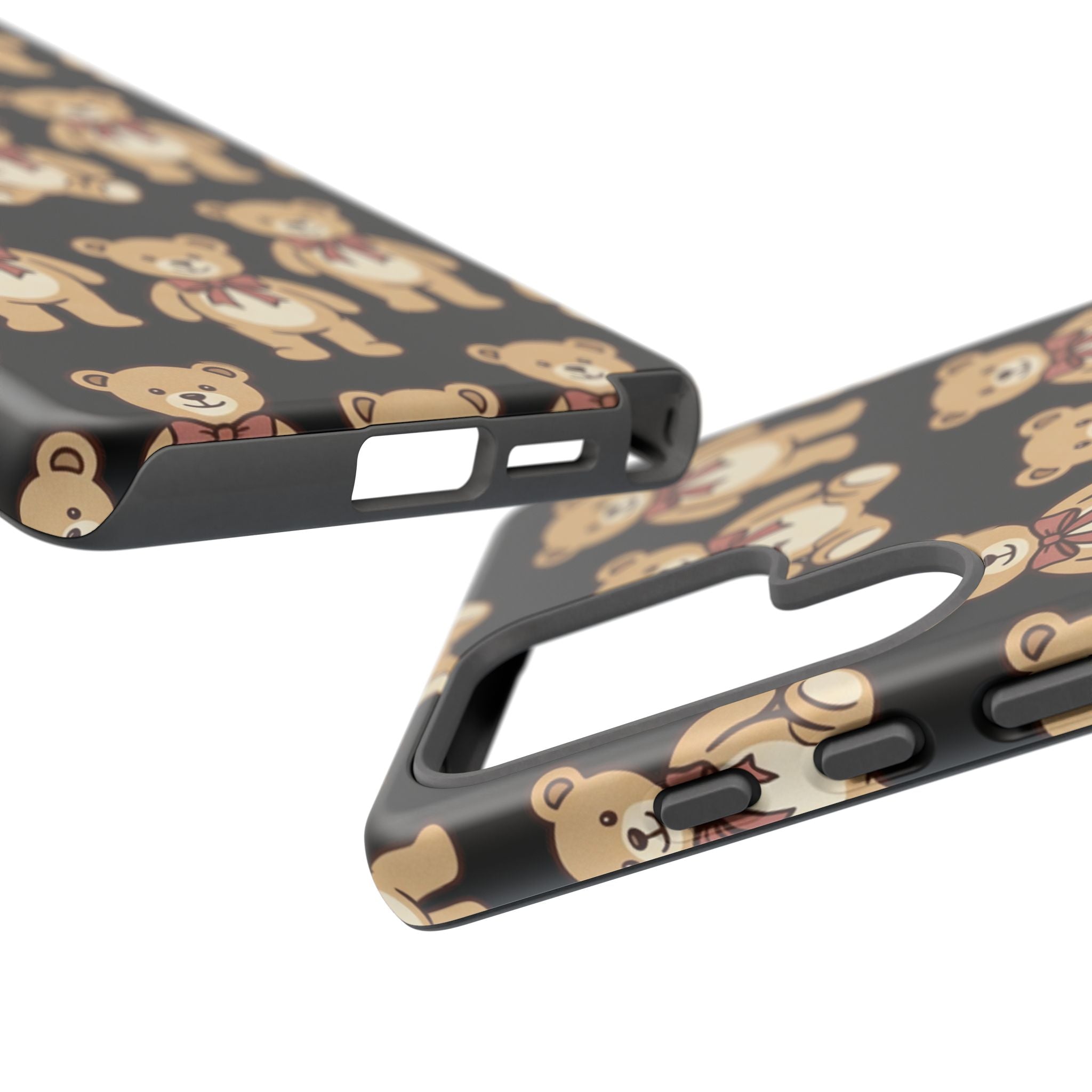 Teddy Bear Pattern Phone Case — Cute Vintage Ribbon Bears on Black