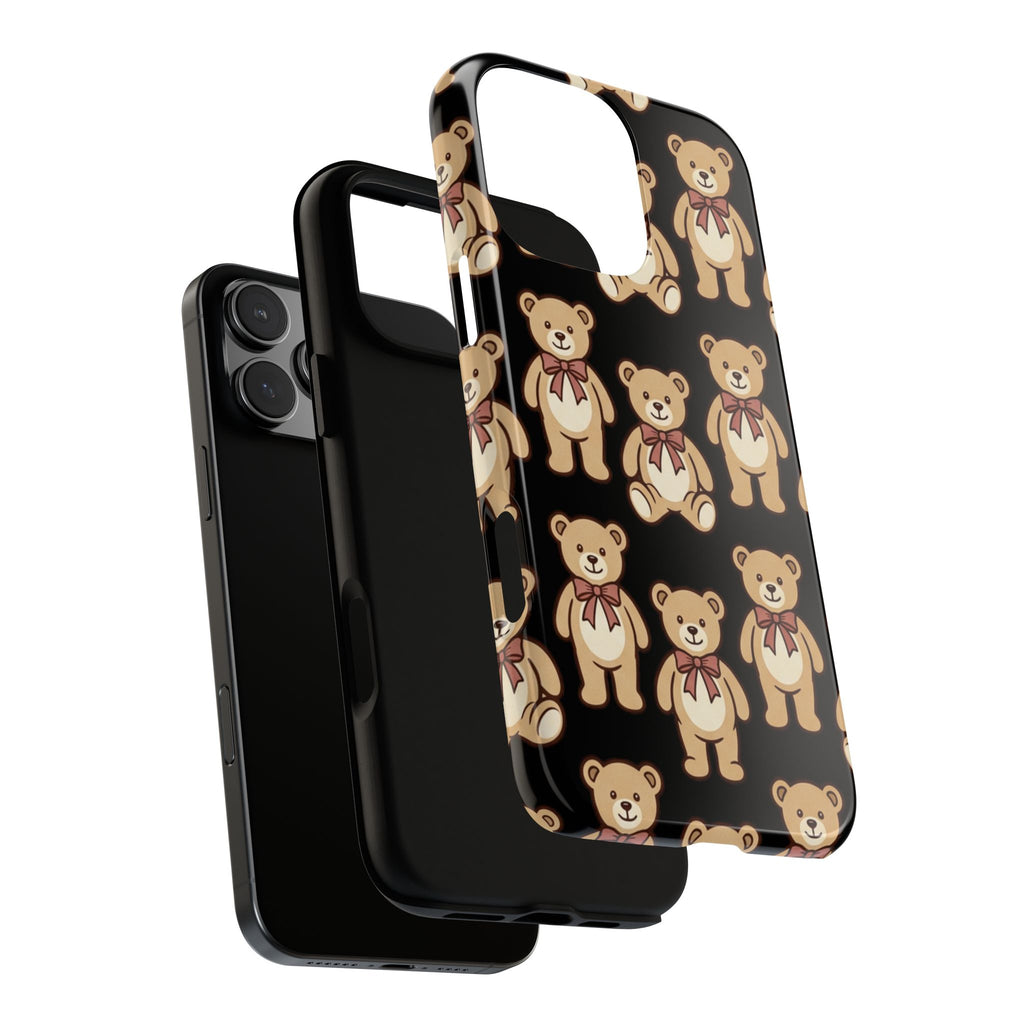 Teddy Bear Pattern Phone Case — Cute Vintage Ribbon Bears on Black
