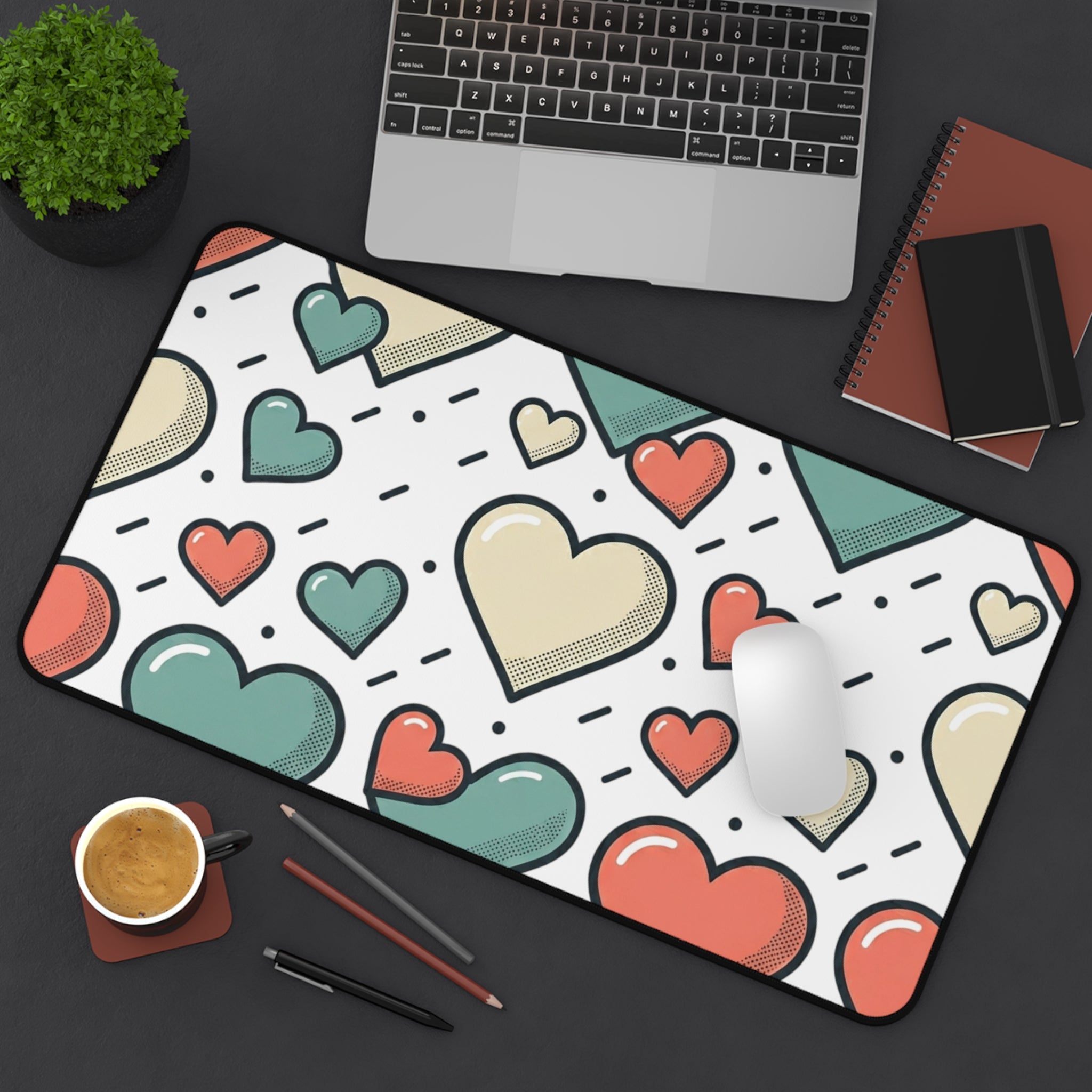 Heart Pattern Desk Mat — Cute Pastel Hearts Mouse Pad for Valentine’s Day & Everyday