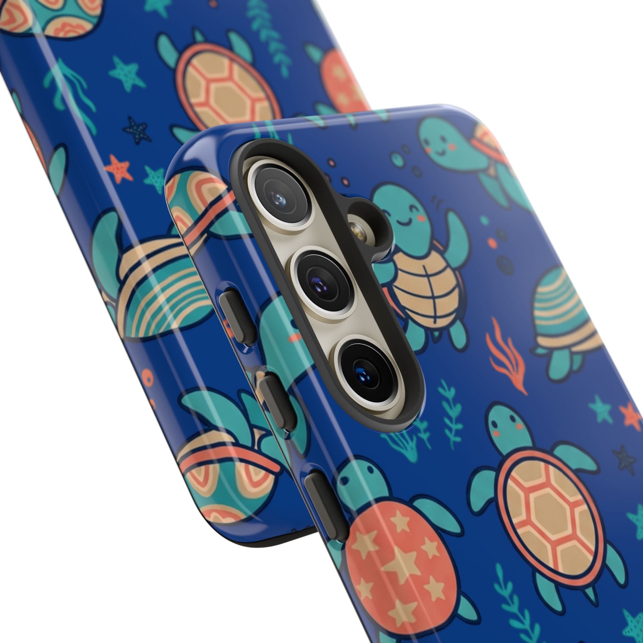 Cute Sea Turtle Phone Case — Protective Tough Case with Blue Ocean Pattern