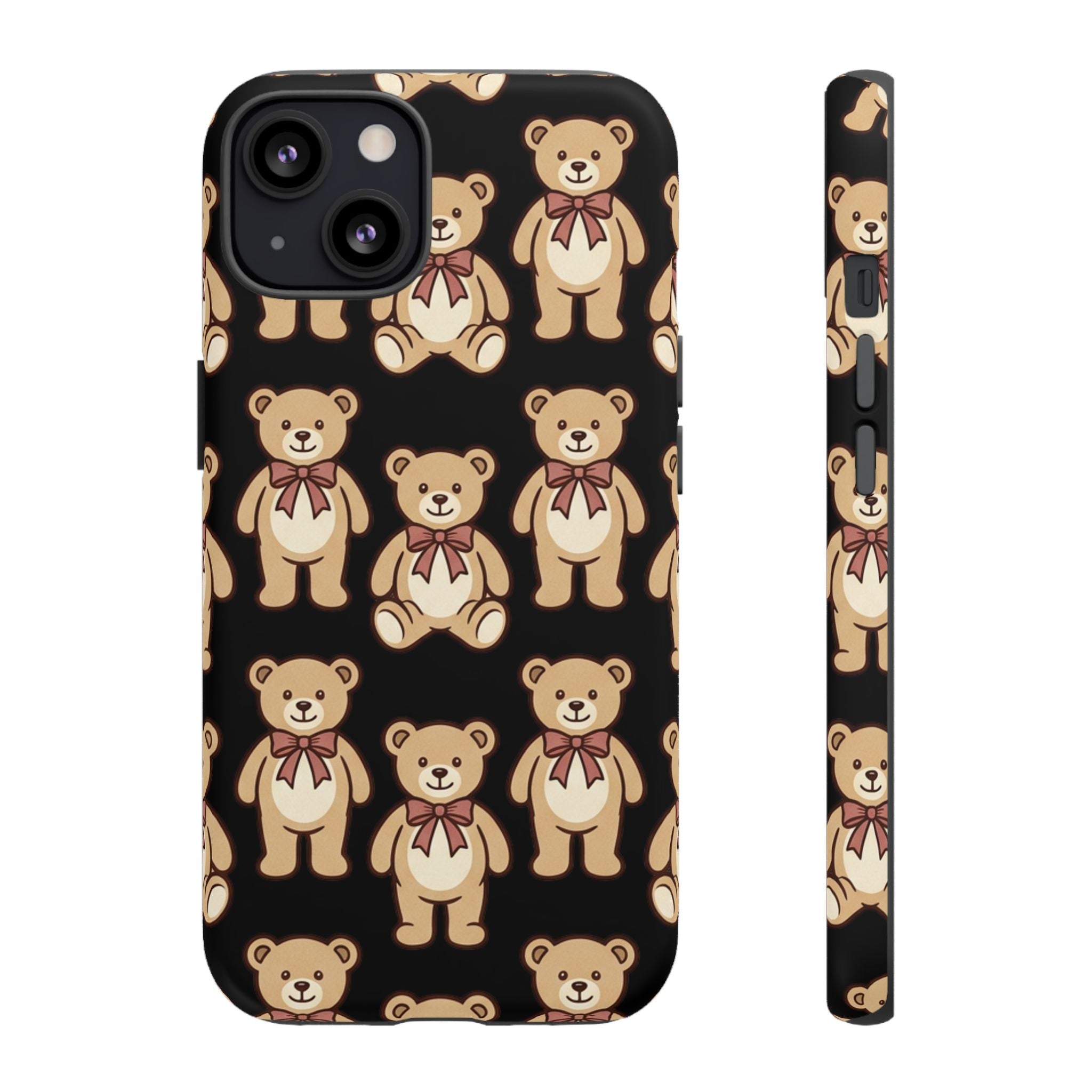 Teddy Bear Pattern Phone Case — Cute Vintage Ribbon Bears on Black