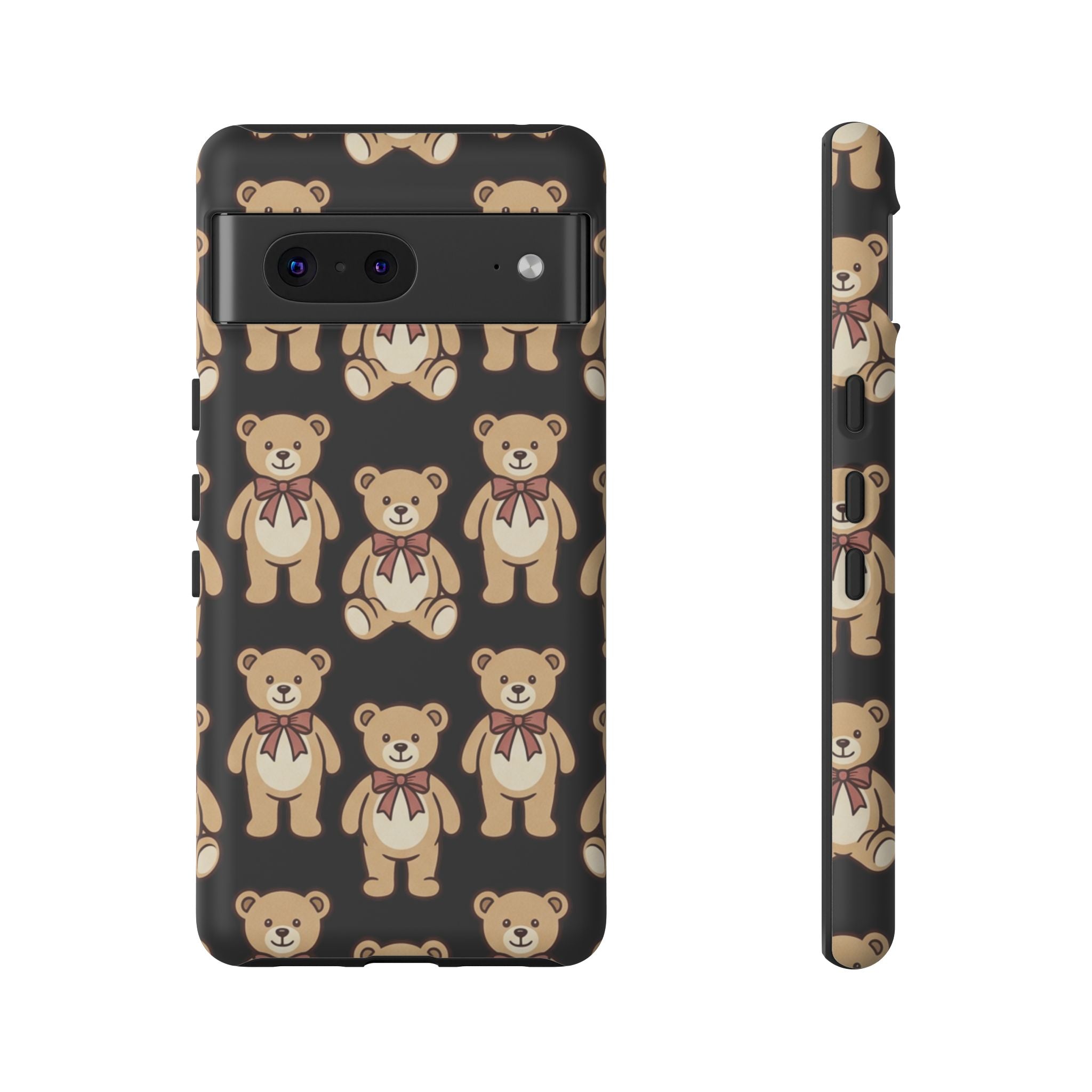 Teddy Bear Pattern Phone Case — Cute Vintage Ribbon Bears on Black