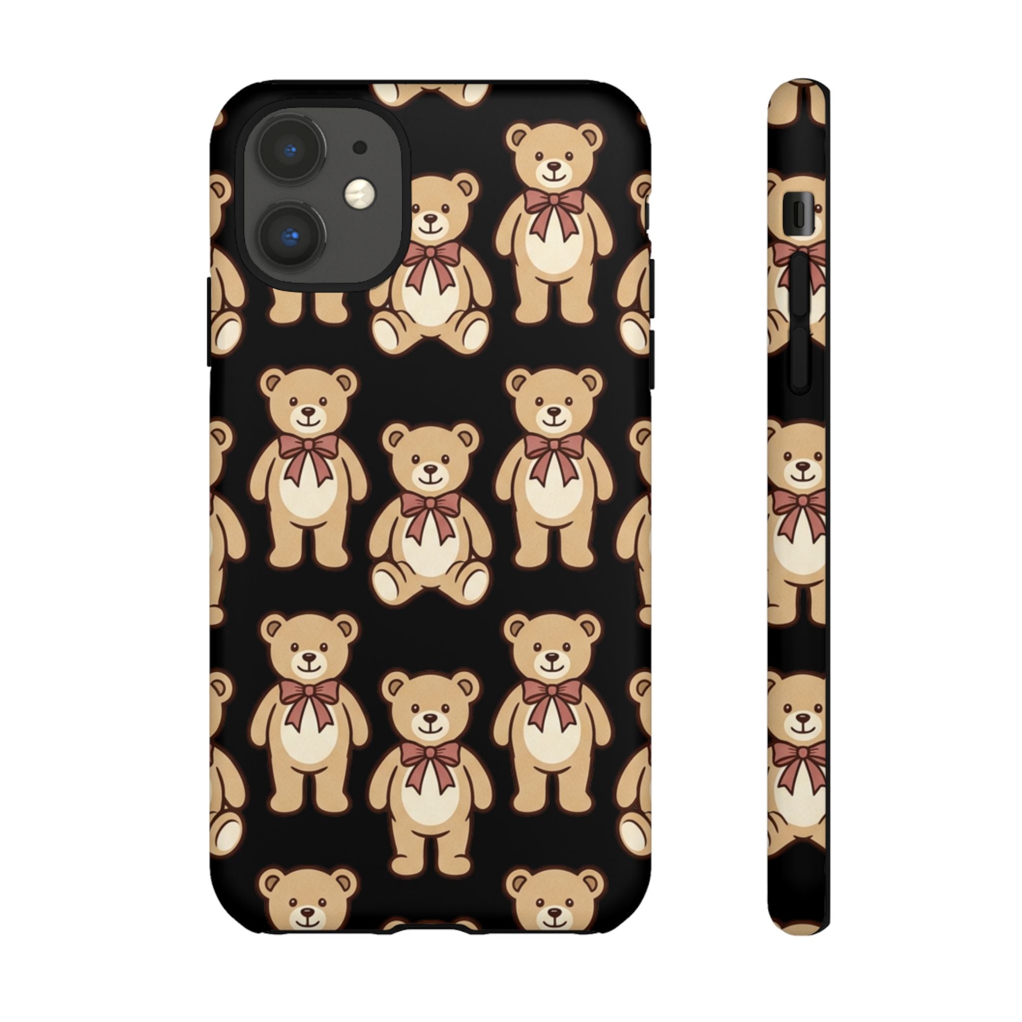 Teddy Bear Pattern Phone Case — Cute Vintage Ribbon Bears on Black