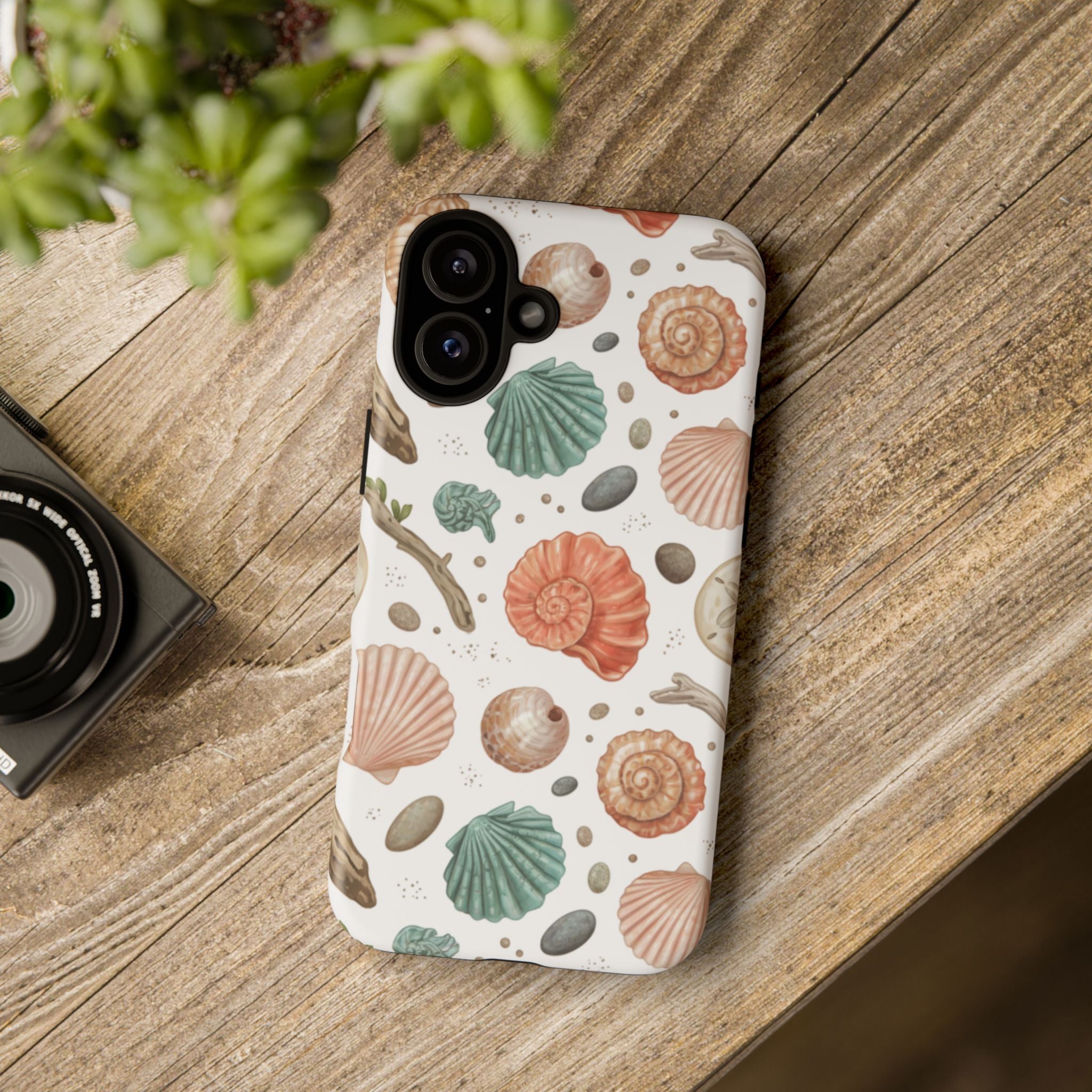 Seashell Pattern Phone Case - Coastal Beach Shells Protective Tough Case