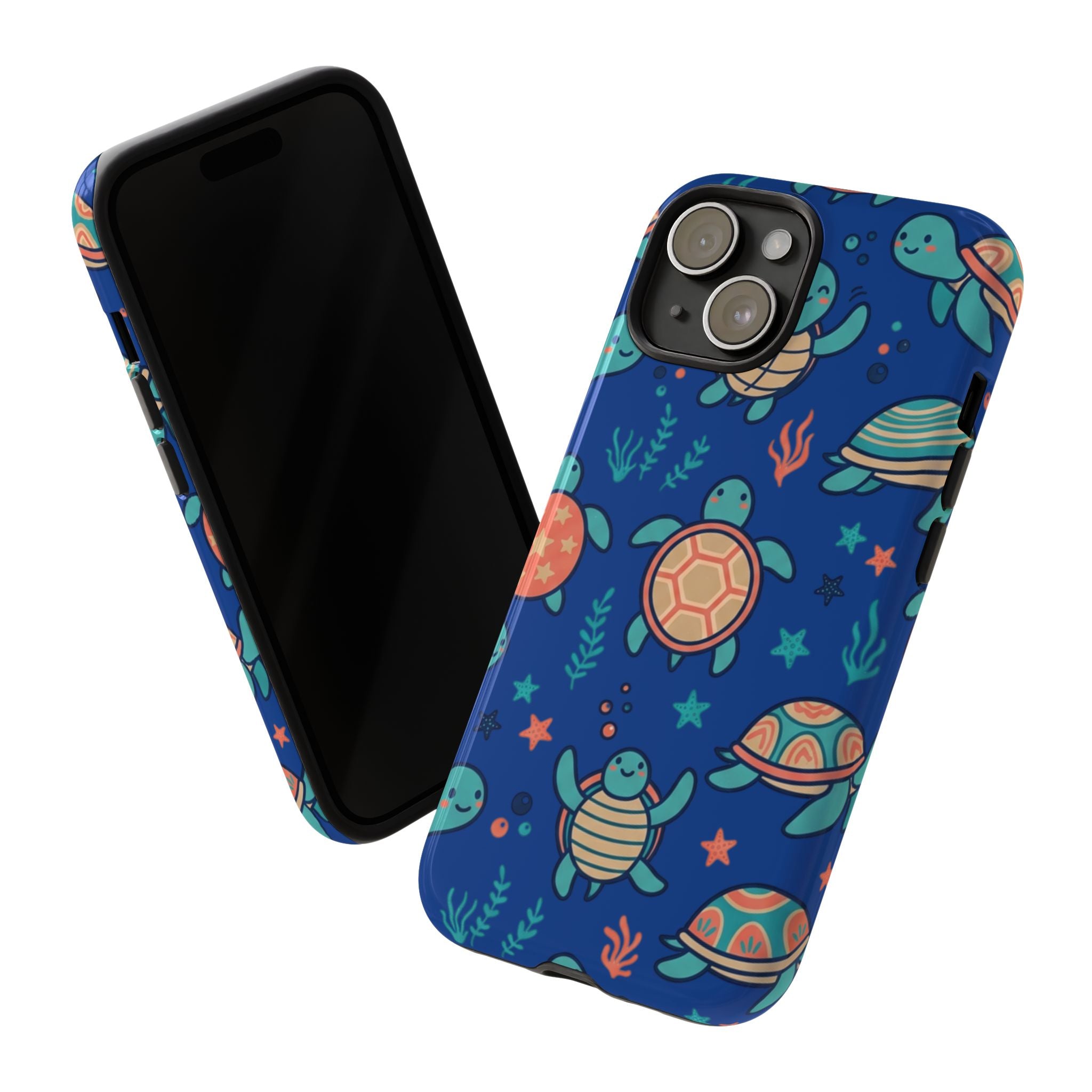 Cute Sea Turtle Phone Case — Protective Tough Case with Blue Ocean Pattern