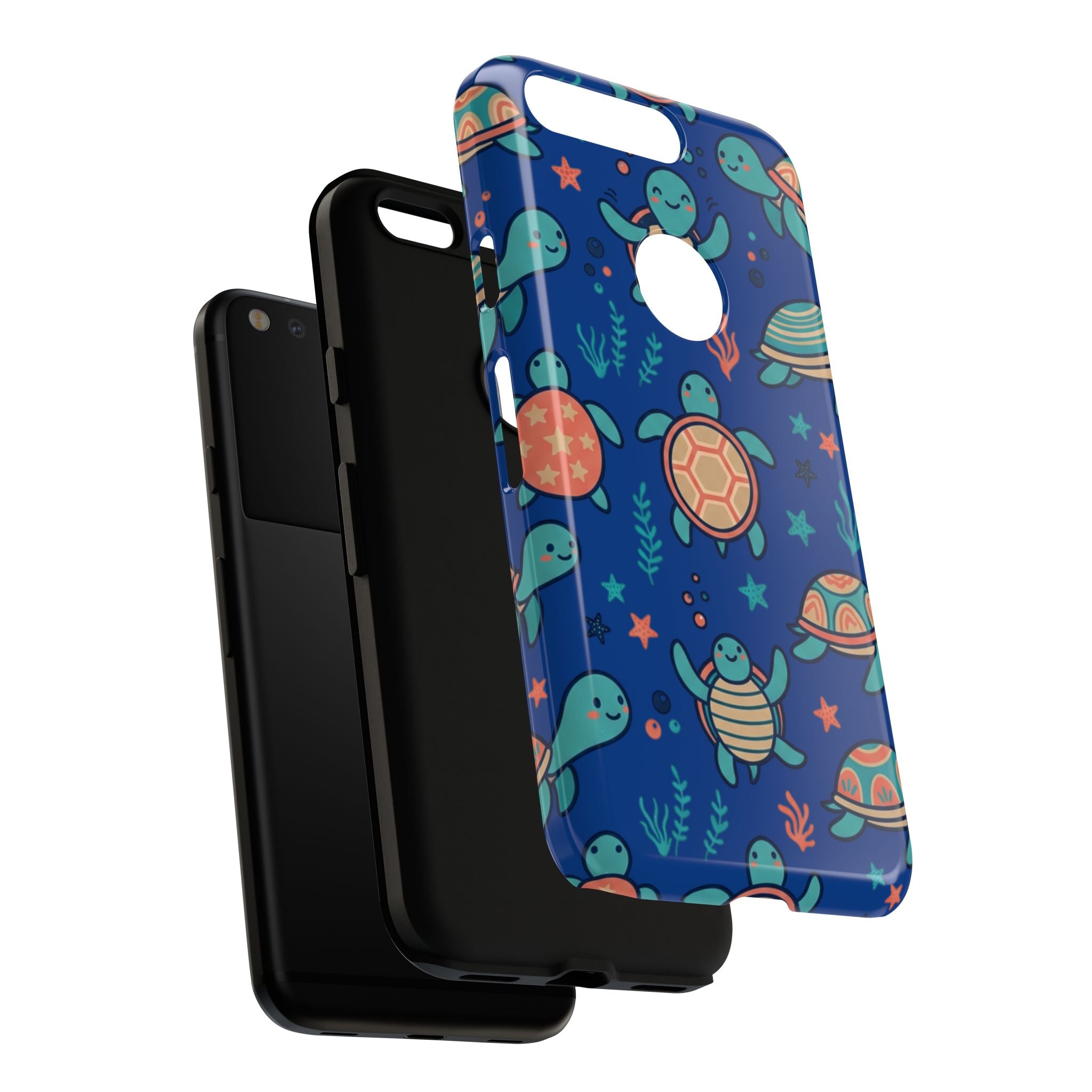 Cute Sea Turtle Phone Case — Protective Tough Case with Blue Ocean Pattern