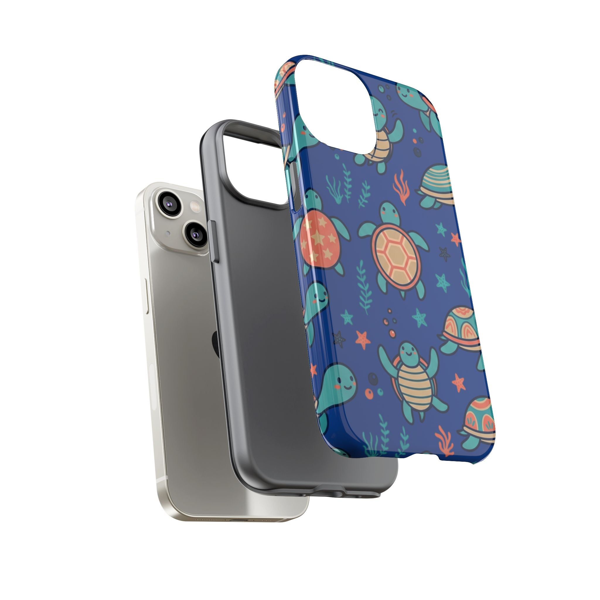 Cute Sea Turtle Phone Case — Protective Tough Case with Blue Ocean Pattern
