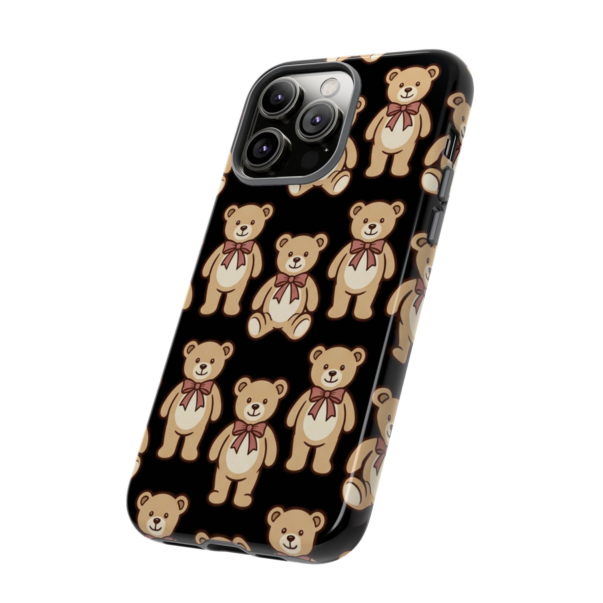Teddy Bear Pattern Phone Case — Cute Vintage Ribbon Bears on Black