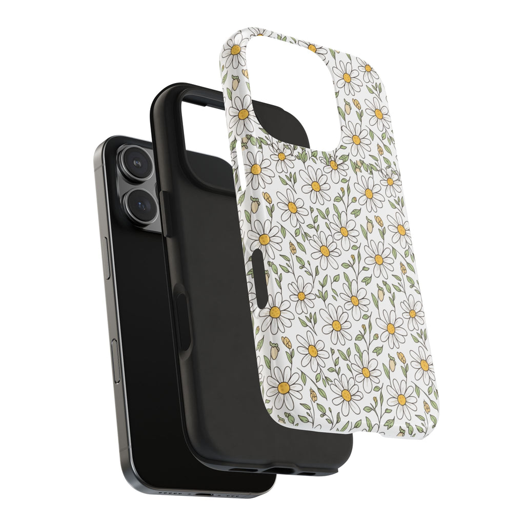 Daisy Floral Tough Phone Case — Protective White Spring Pattern
