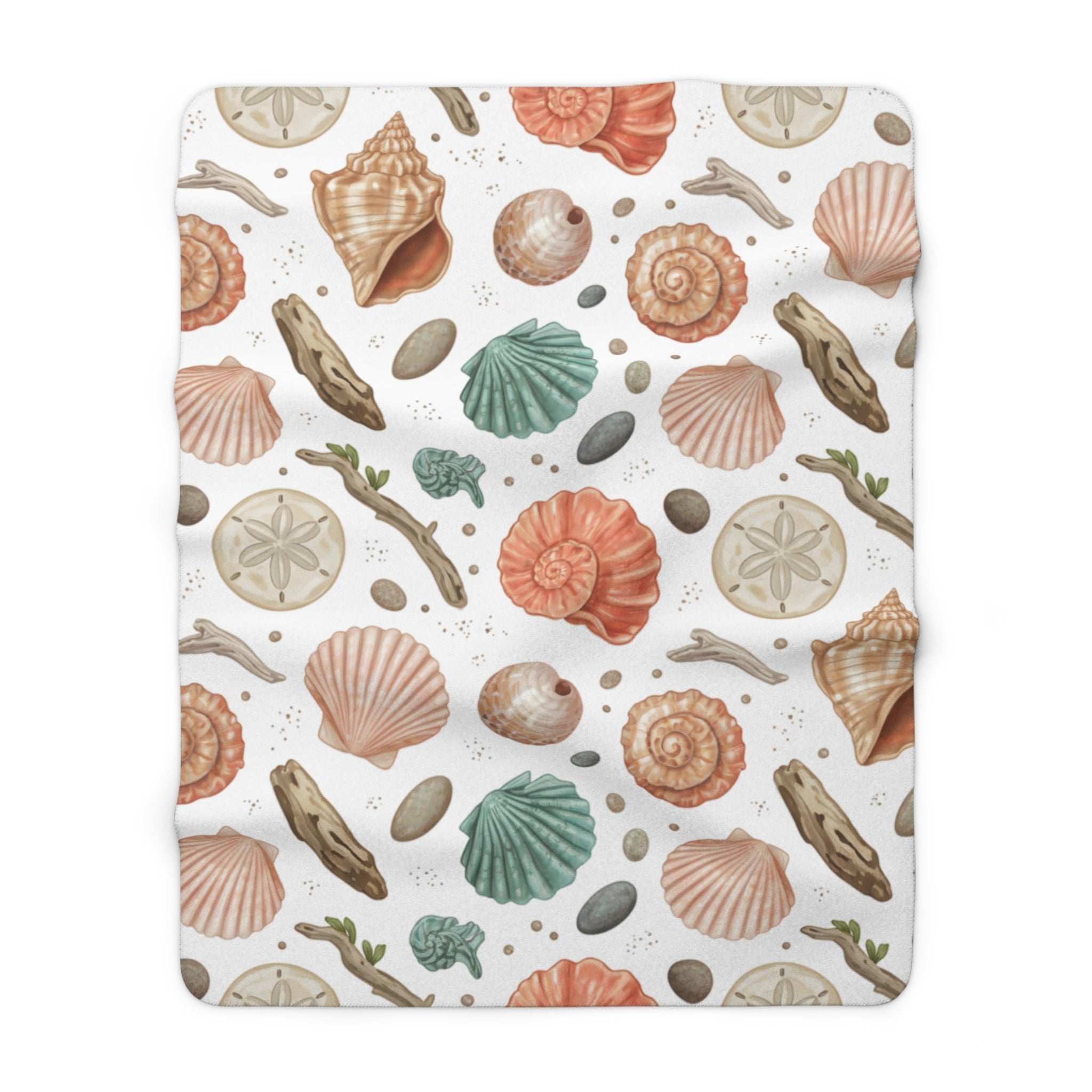 Seashell Sherpa Fleece Blanket – Cozy Nautical Beach Throw