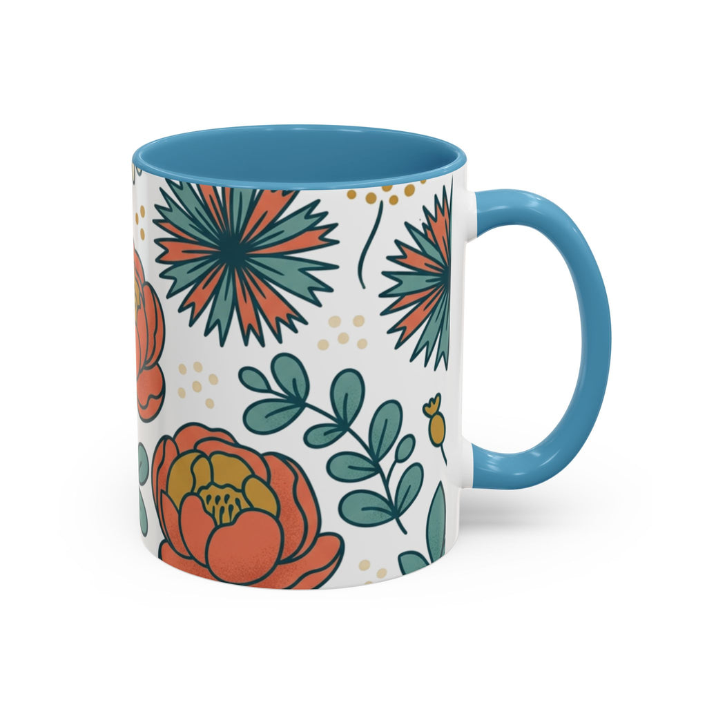 Floral Accent Coffee Mug — Orange Peony Pattern, 11/15oz