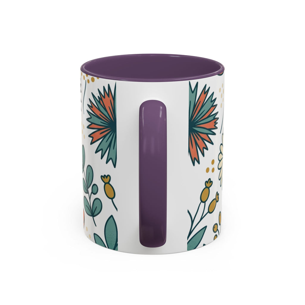 Floral Accent Coffee Mug — Orange Peony Pattern, 11/15oz