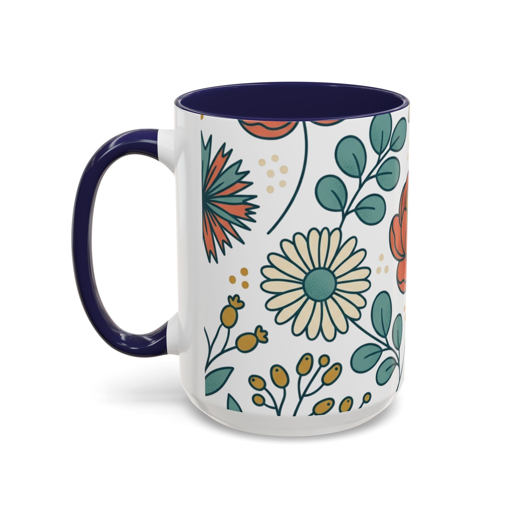 Floral Accent Coffee Mug — Orange Peony Pattern, 11/15oz