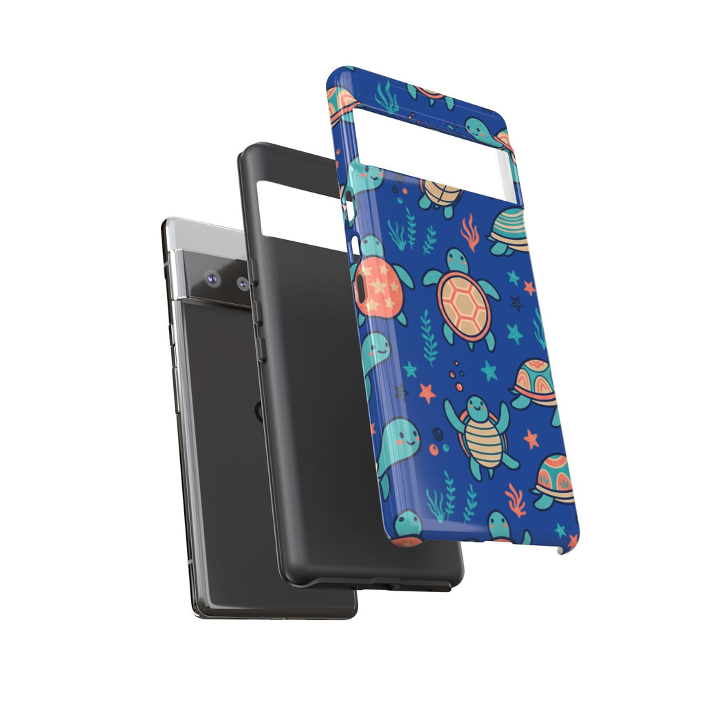 Cute Sea Turtle Phone Case — Protective Tough Case with Blue Ocean Pattern