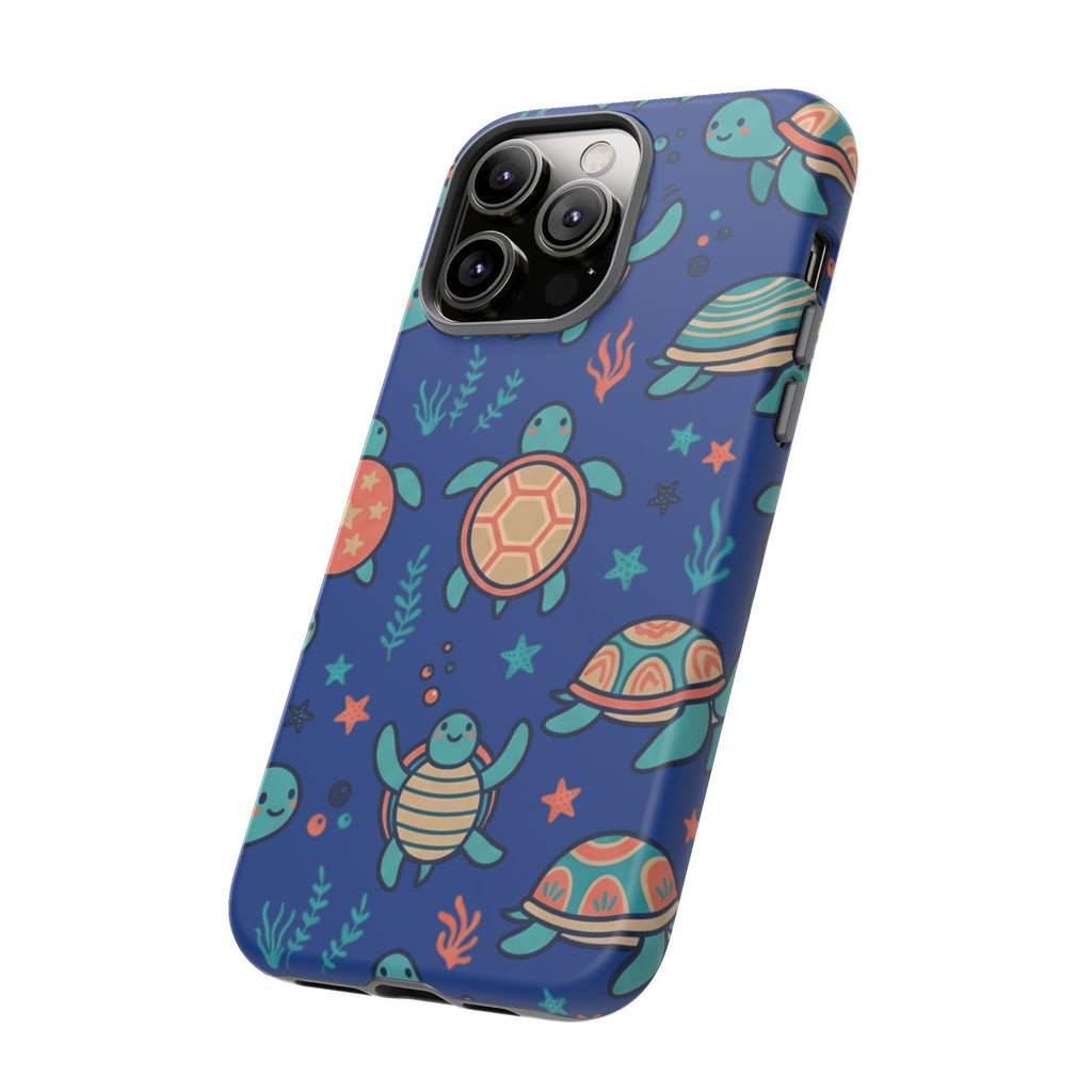 Cute Sea Turtle Phone Case — Protective Tough Case with Blue Ocean Pattern