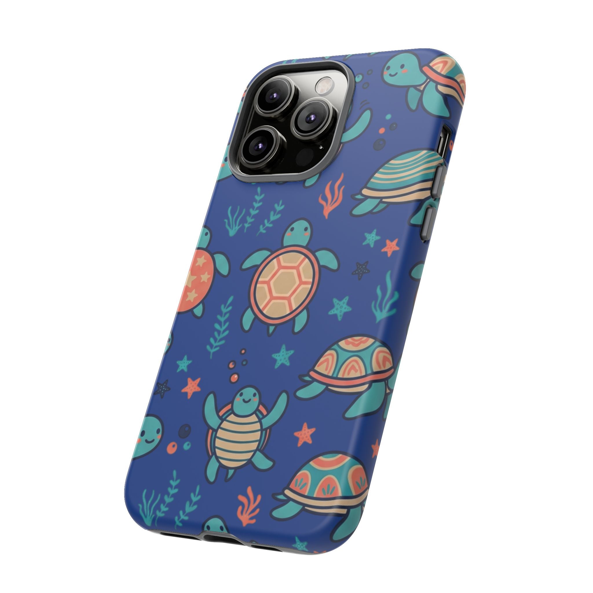 Cute Sea Turtle Phone Case — Protective Tough Case with Blue Ocean Pattern