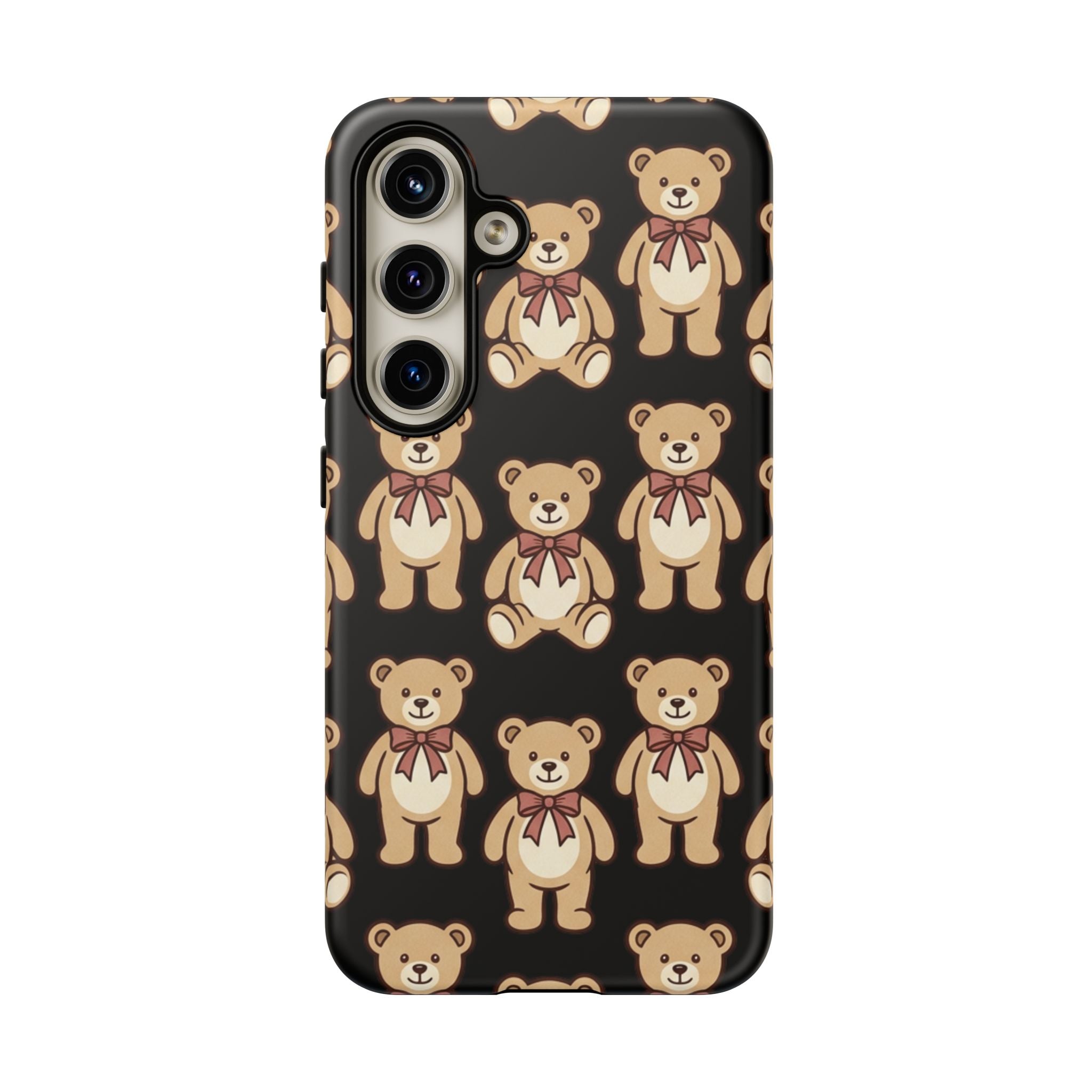 Teddy Bear Pattern Phone Case — Cute Vintage Ribbon Bears on Black
