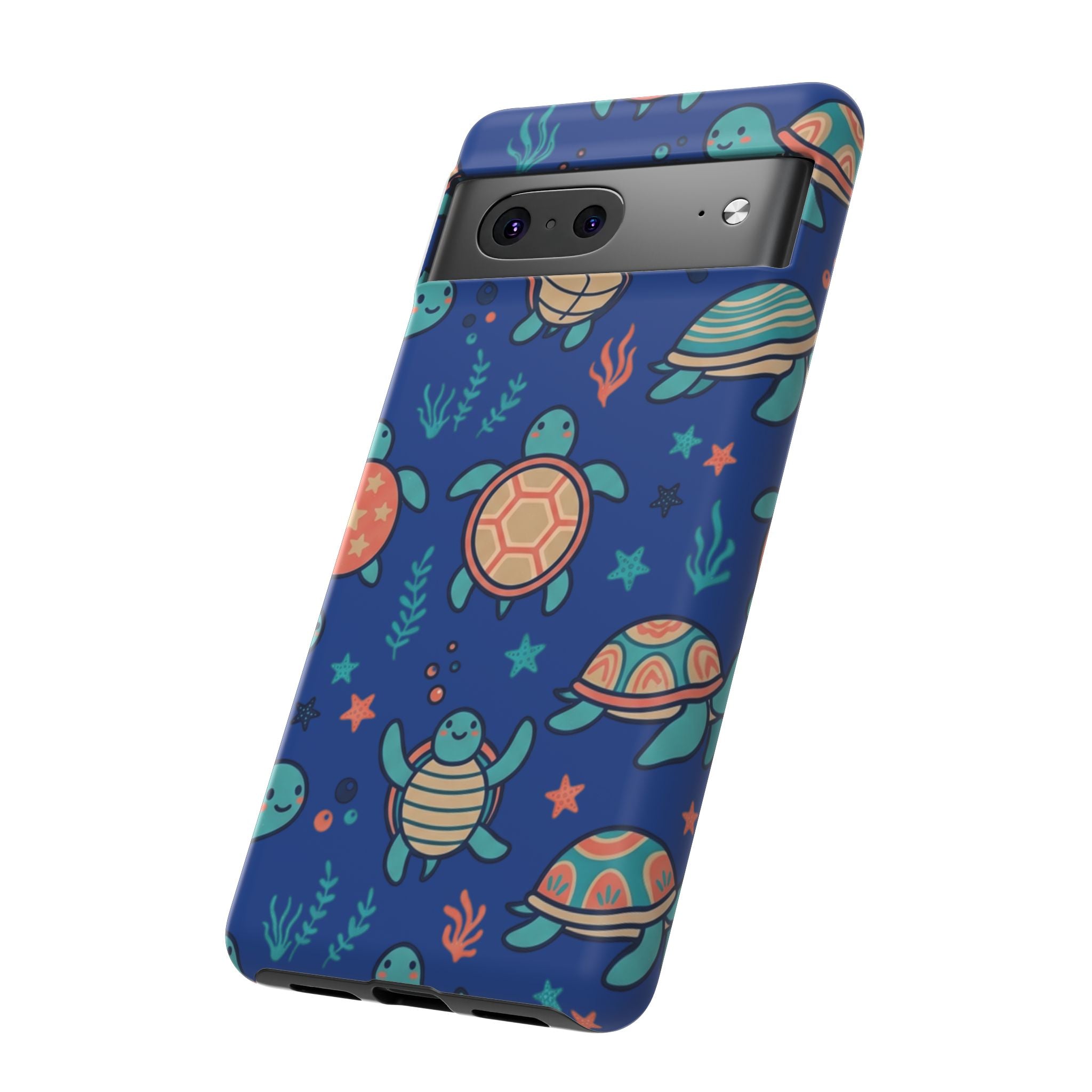 Cute Sea Turtle Phone Case — Protective Tough Case with Blue Ocean Pattern