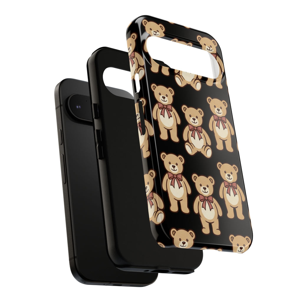 Teddy Bear Pattern Phone Case — Cute Vintage Ribbon Bears on Black