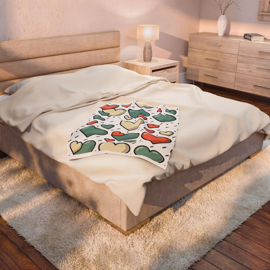 Plush Heart Pattern Velveteen Blanket – Cozy Valentine Throw