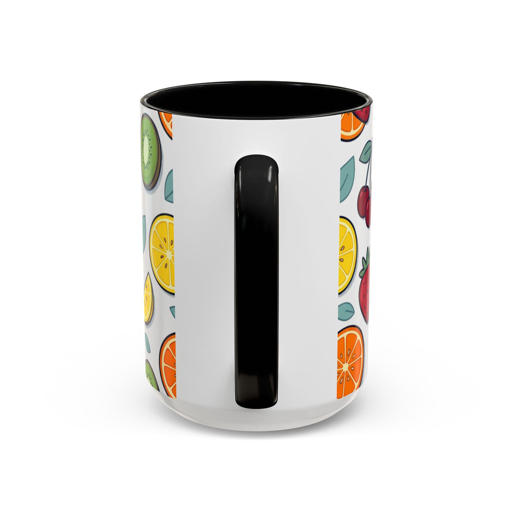 Fruit Pattern Accent Coffee Mug — Colorful Tropical Fruit Ceramic Mug (11/15oz)