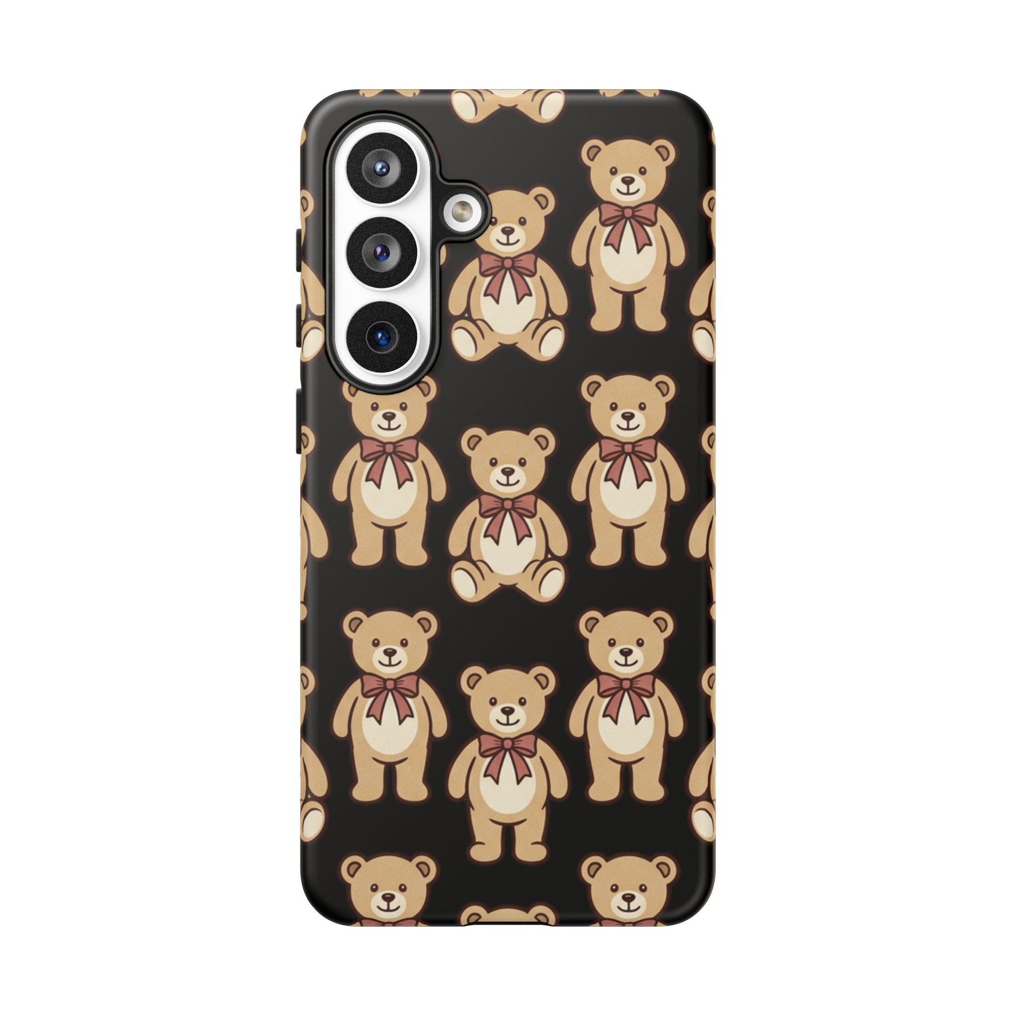 Teddy Bear Pattern Phone Case — Cute Vintage Ribbon Bears on Black