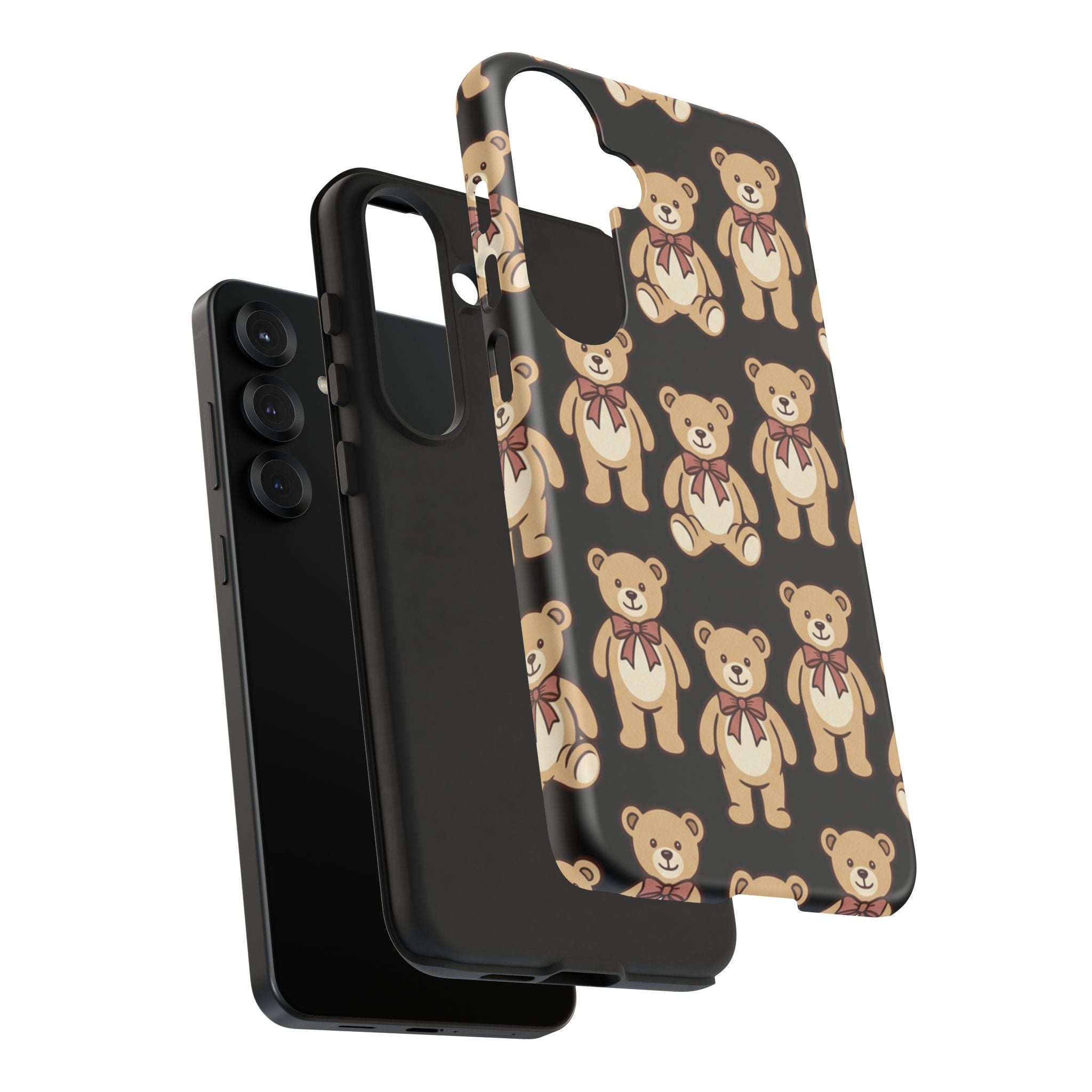 Teddy Bear Pattern Phone Case — Cute Vintage Ribbon Bears on Black