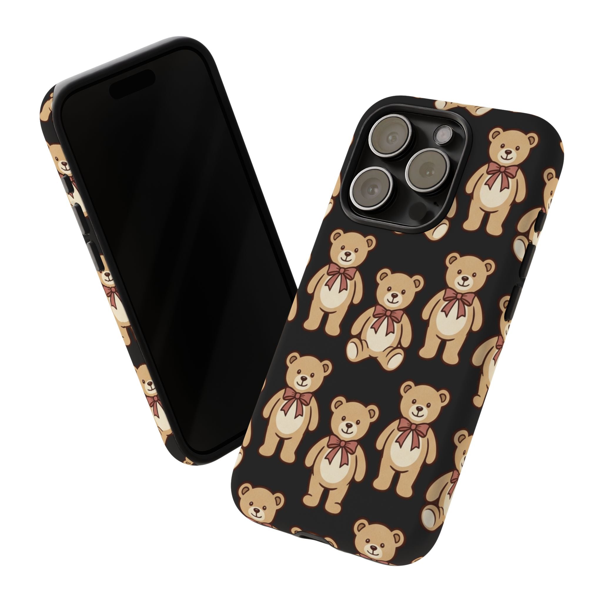 Teddy Bear Pattern Phone Case — Cute Vintage Ribbon Bears on Black