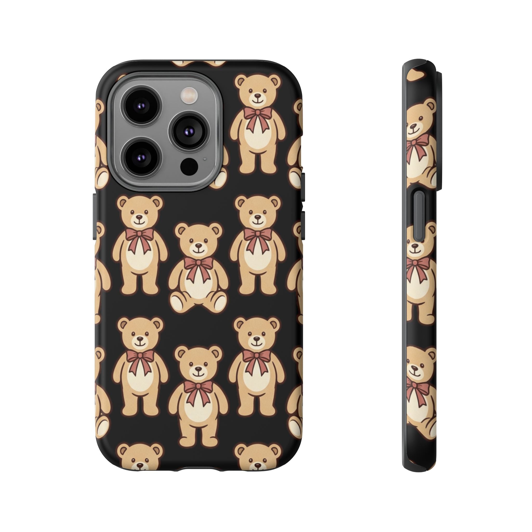 Teddy Bear Pattern Phone Case — Cute Vintage Ribbon Bears on Black