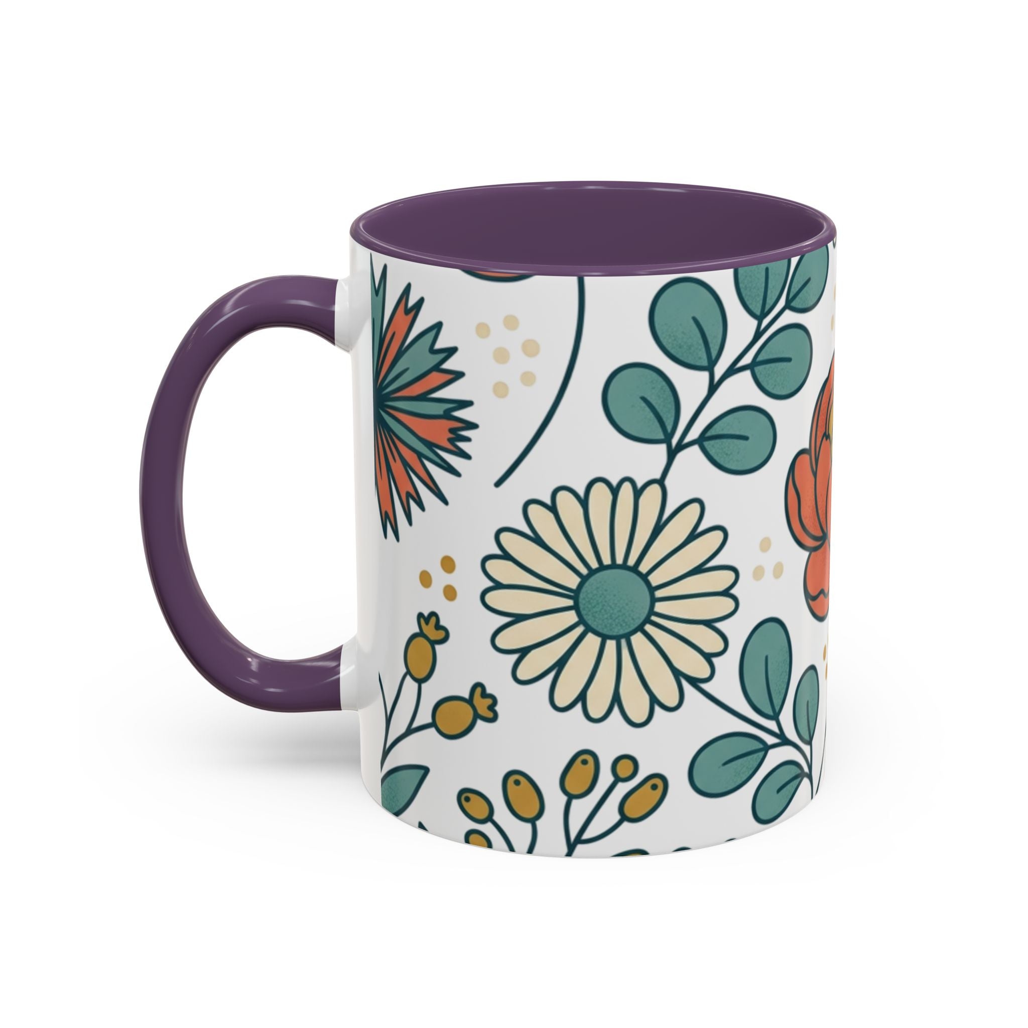 Floral Accent Coffee Mug — Orange Peony Pattern, 11/15oz