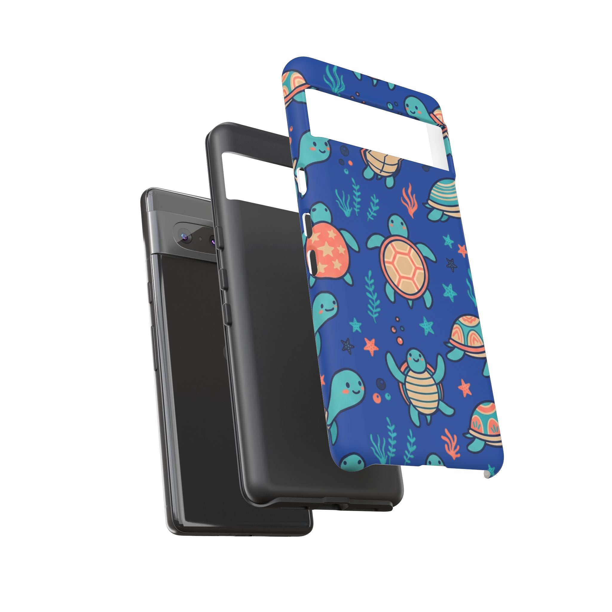Cute Sea Turtle Phone Case — Protective Tough Case with Blue Ocean Pattern