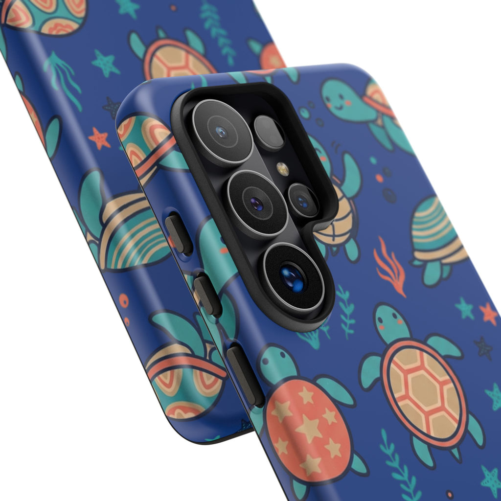 Cute Sea Turtle Phone Case — Protective Tough Case with Blue Ocean Pattern