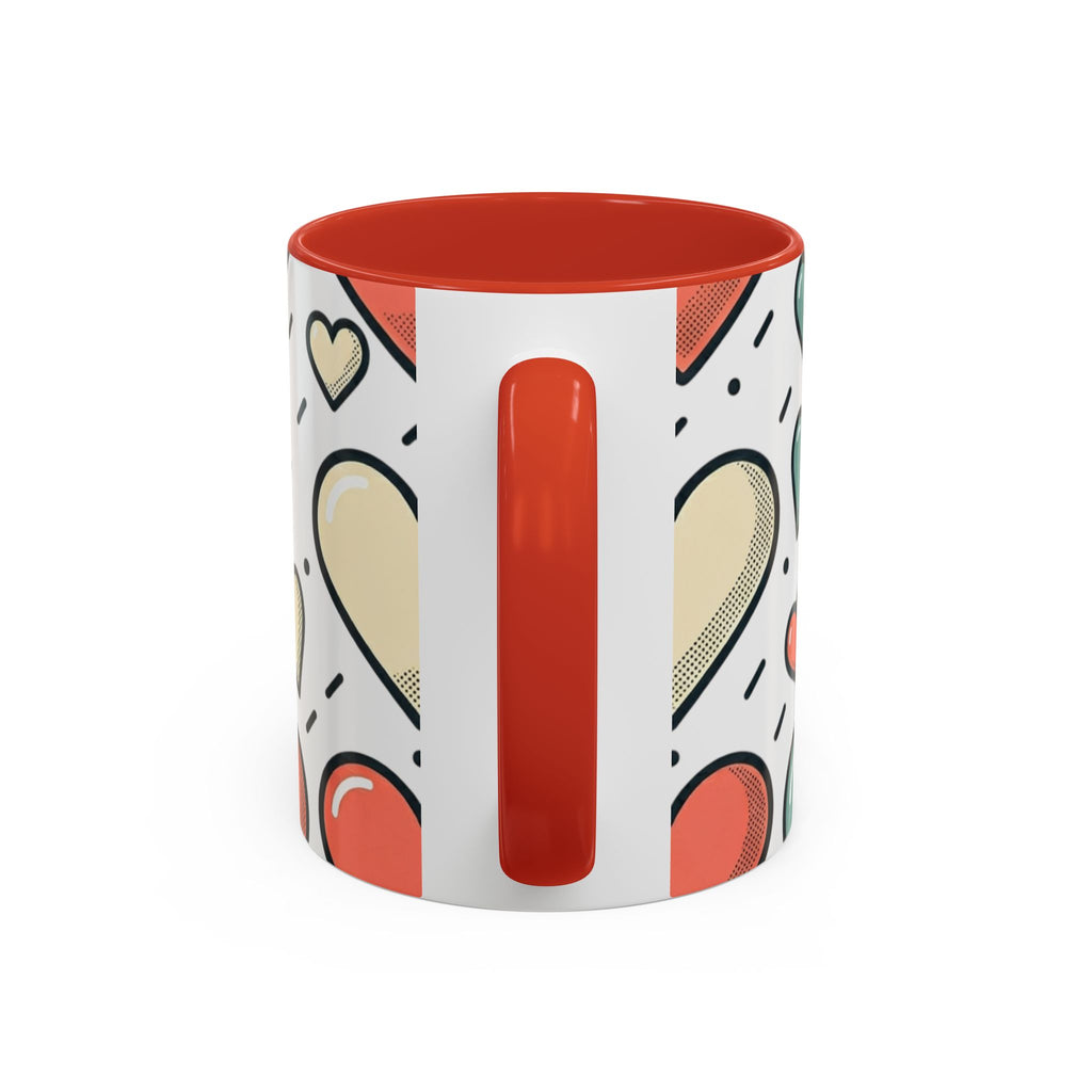 Heart Pattern Accent Coffee Mug — Cute Colorful Hearts Design (11/15 oz)