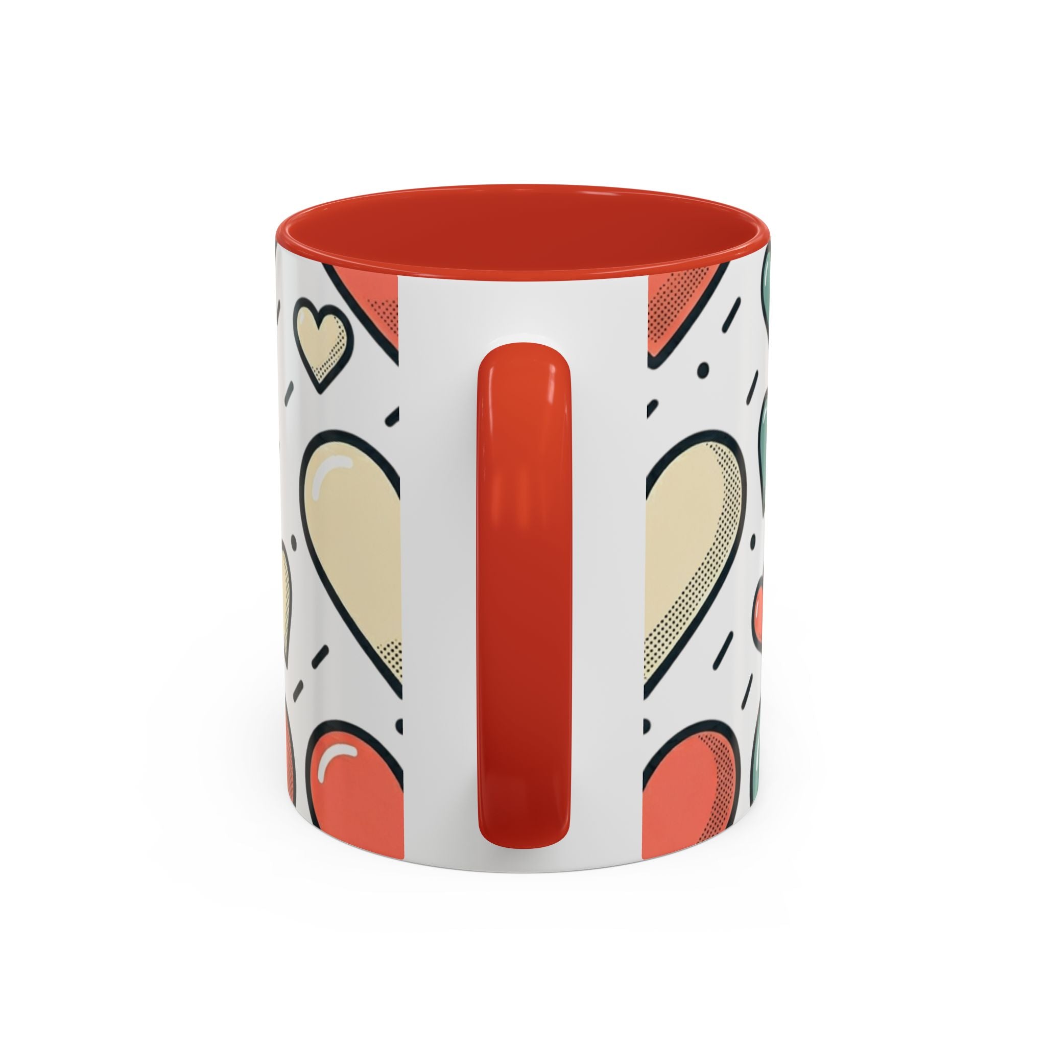 Heart Pattern Accent Coffee Mug — Cute Colorful Hearts Design (11/15 oz)