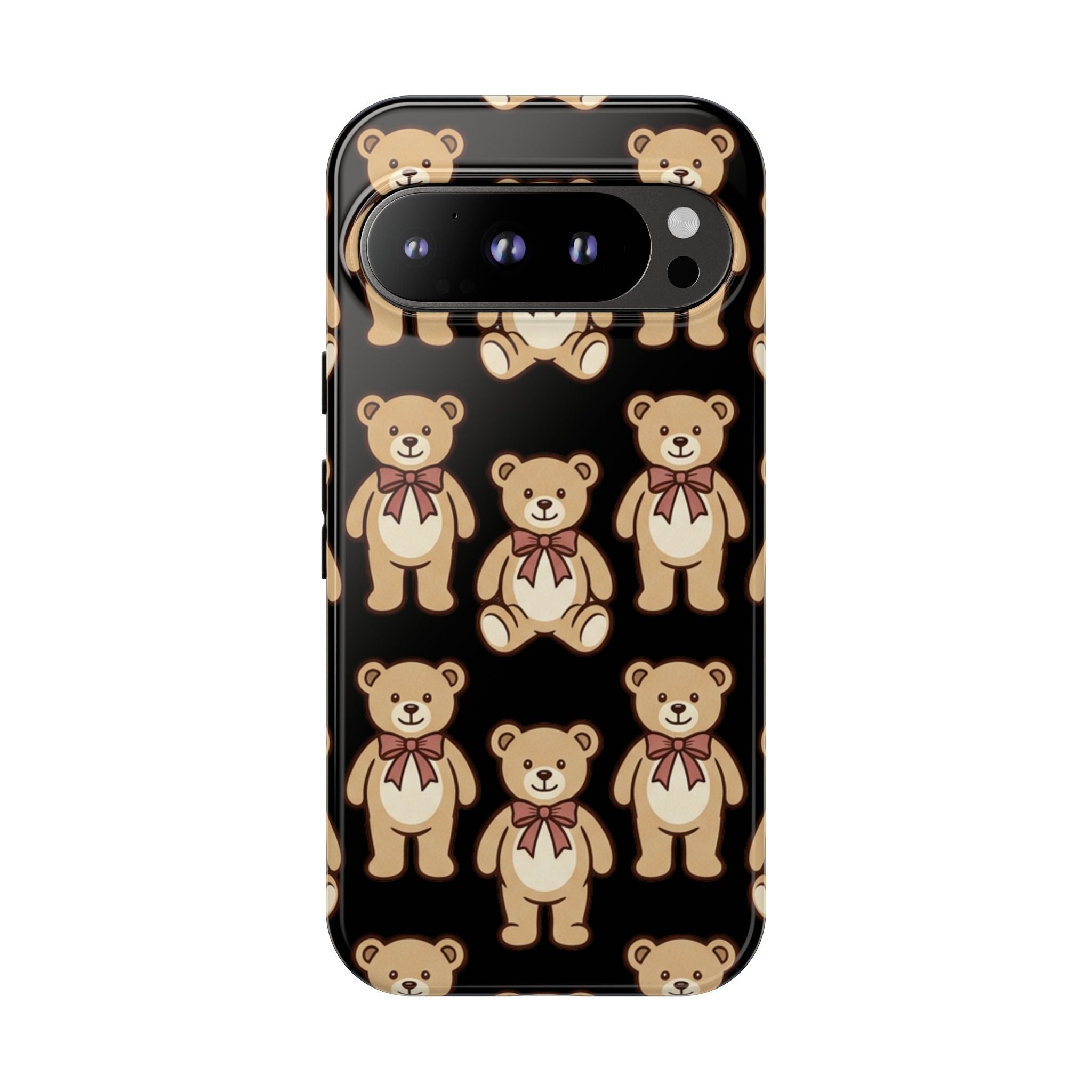 Teddy Bear Pattern Phone Case — Cute Vintage Ribbon Bears on Black